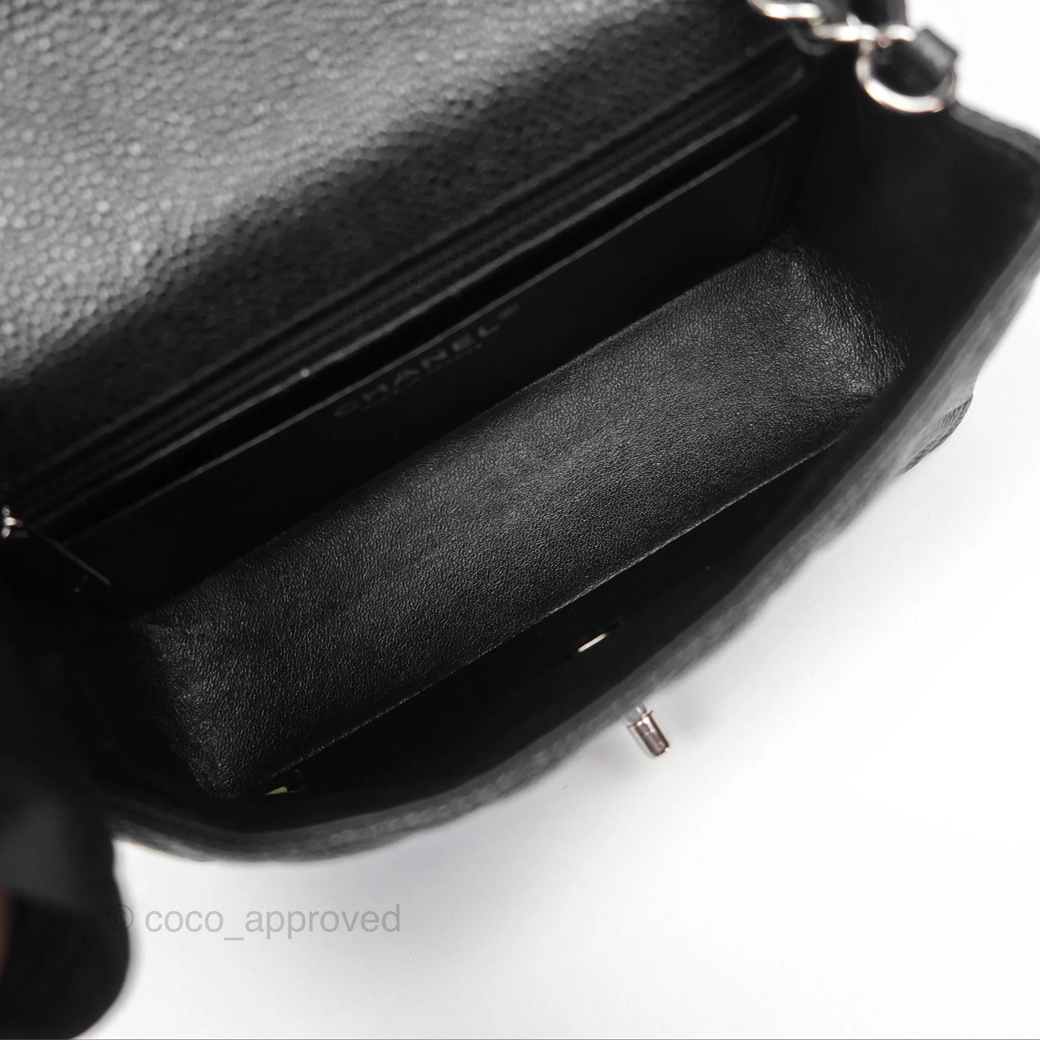 Chanel Mini Rectangular Flap Quilted Black Caviar Silver Hardware