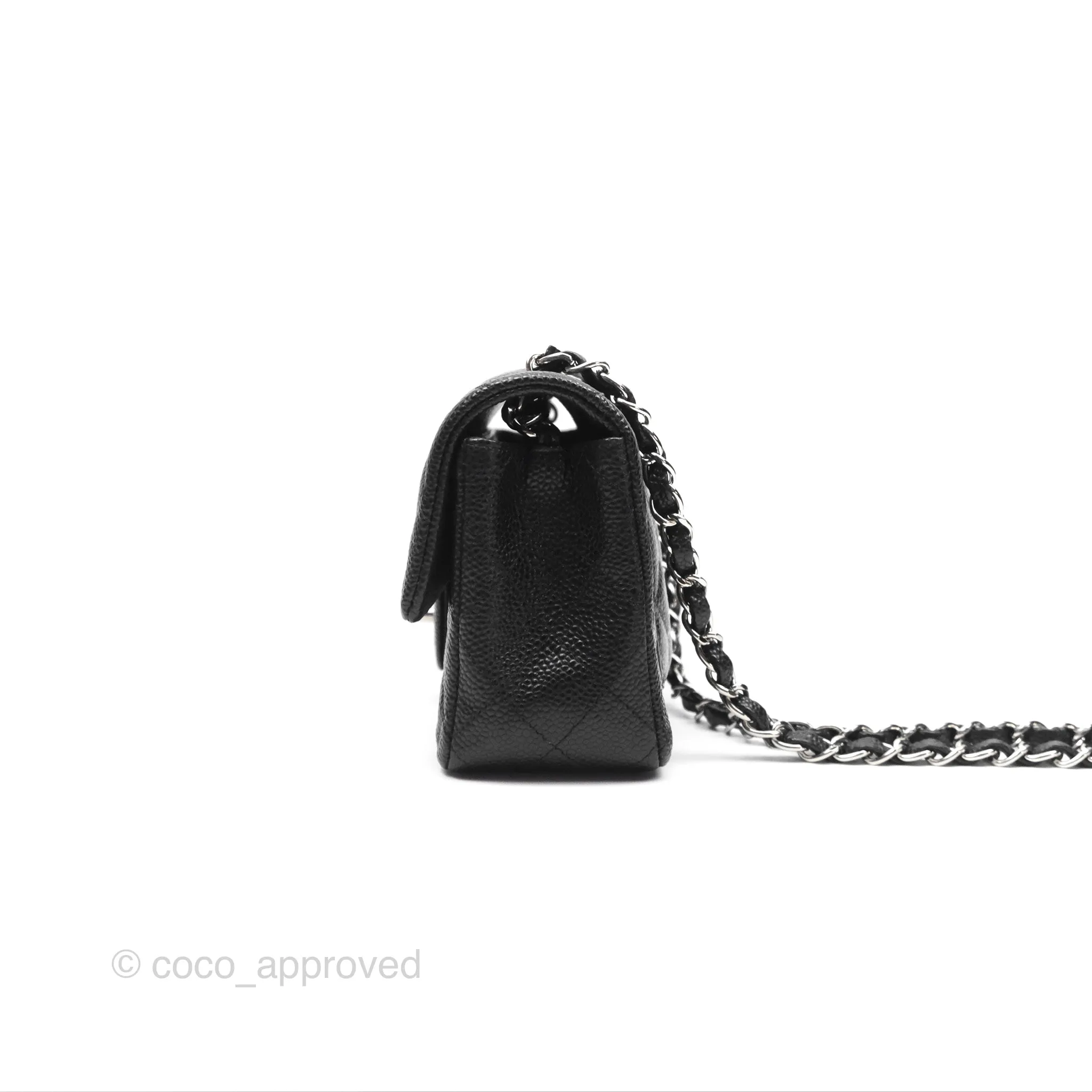 Chanel Mini Rectangular Flap Quilted Black Caviar Silver Hardware