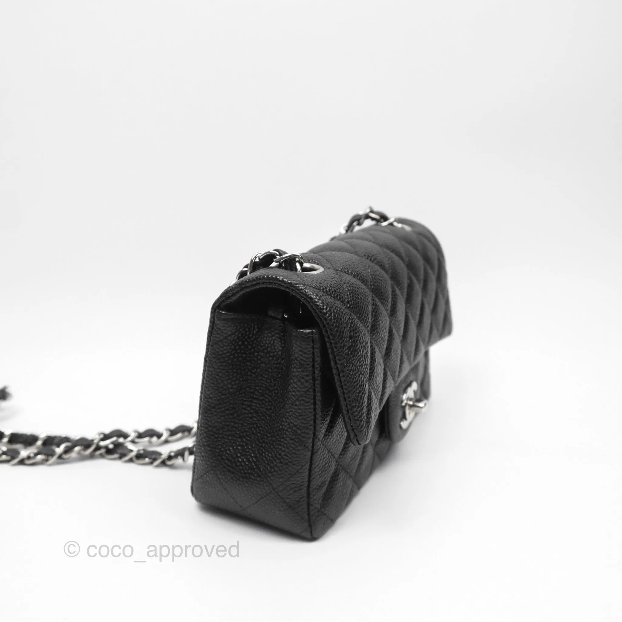 Chanel Mini Rectangular Flap Quilted Black Caviar Silver Hardware