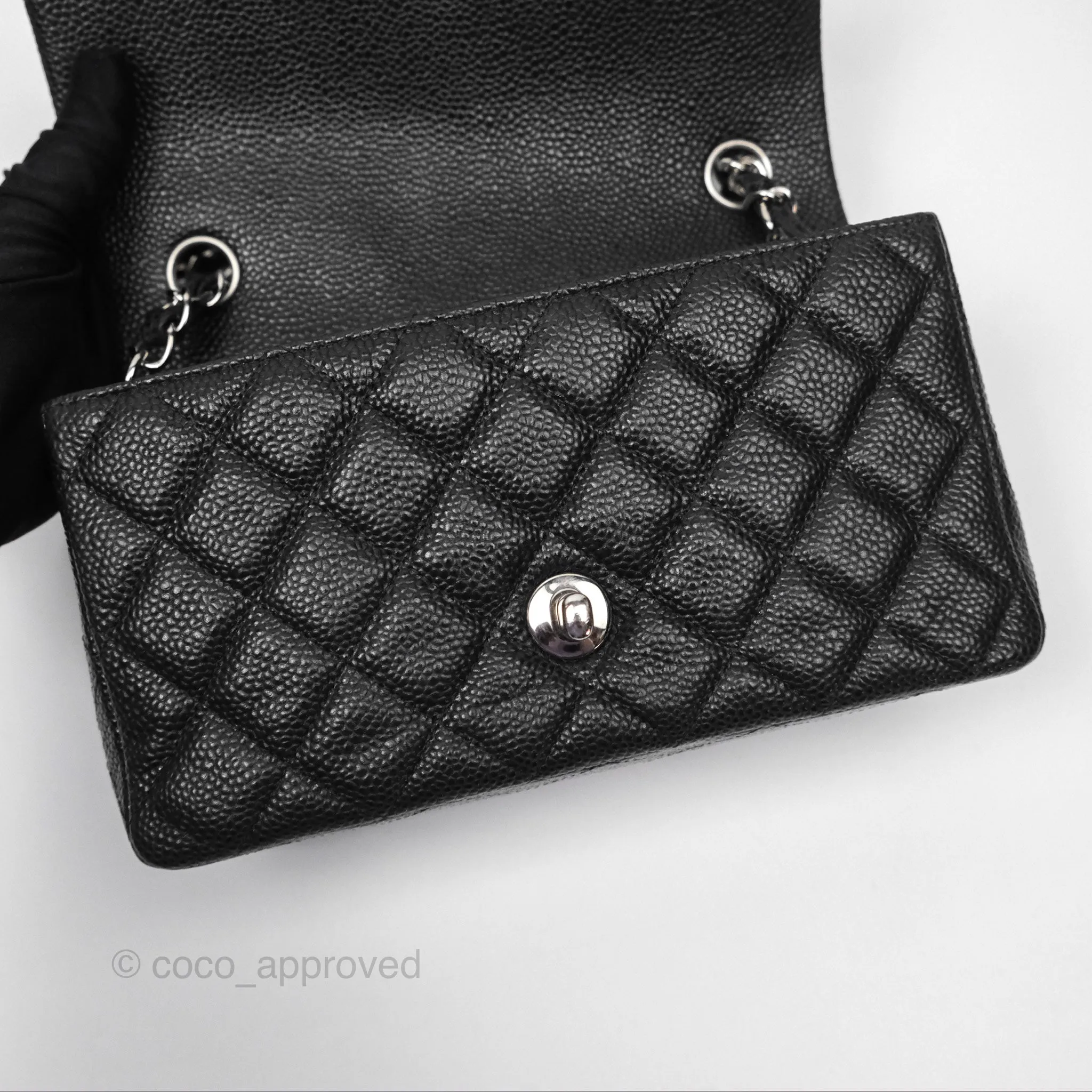 Chanel Mini Rectangular Flap Quilted Black Caviar Silver Hardware