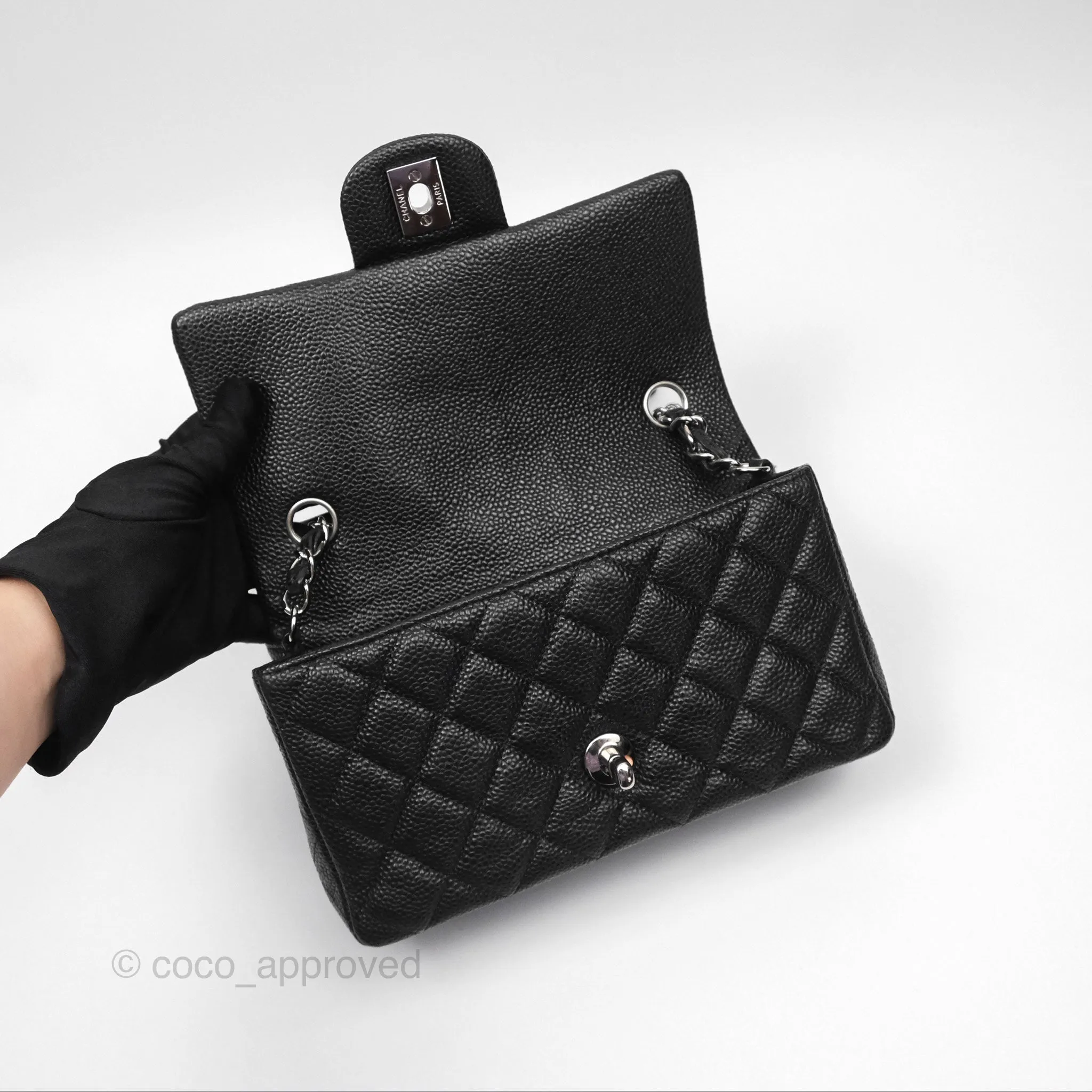 Chanel Mini Rectangular Flap Quilted Black Caviar Silver Hardware