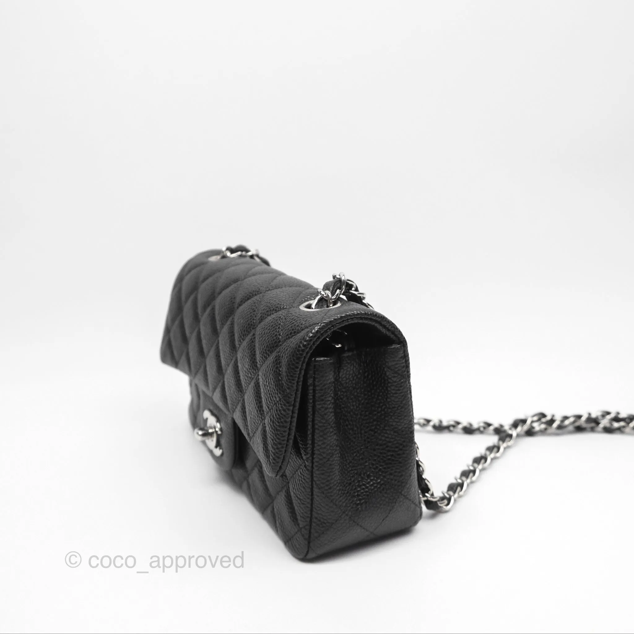 Chanel Mini Rectangular Flap Quilted Black Caviar Silver Hardware