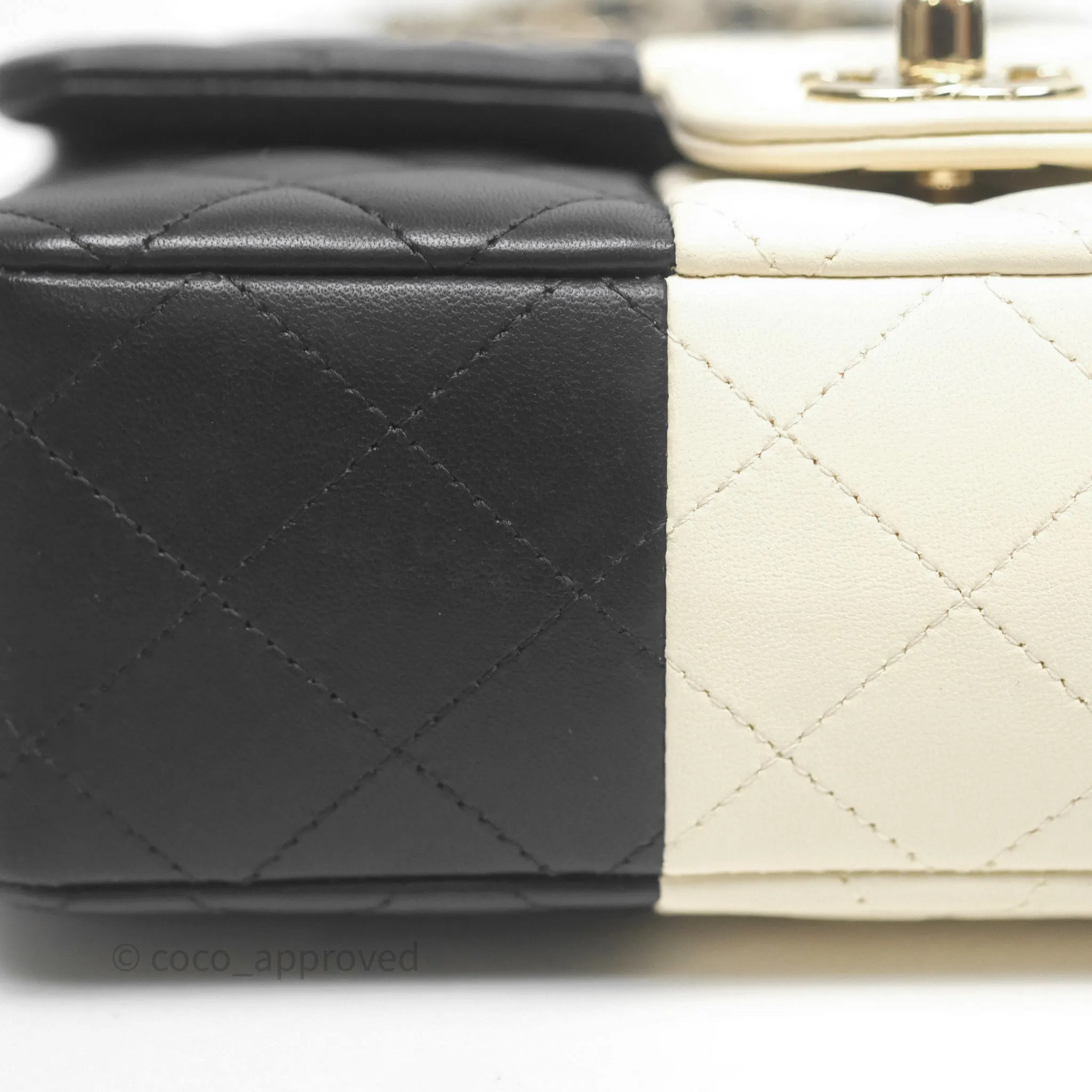 Chanel Mini Rectangular Flap Quilted Black White Lambskin Gold Hardware