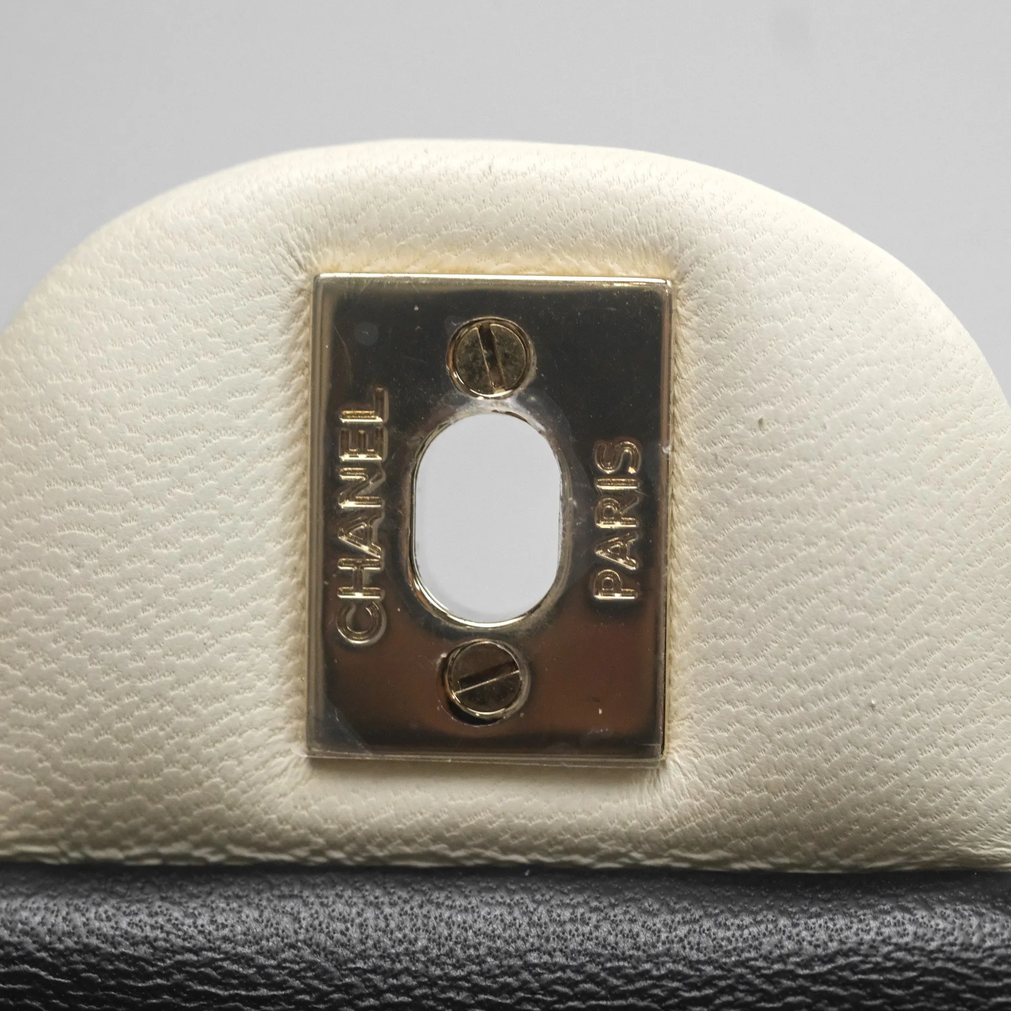 Chanel Mini Rectangular Flap Quilted Black White Lambskin Gold Hardware