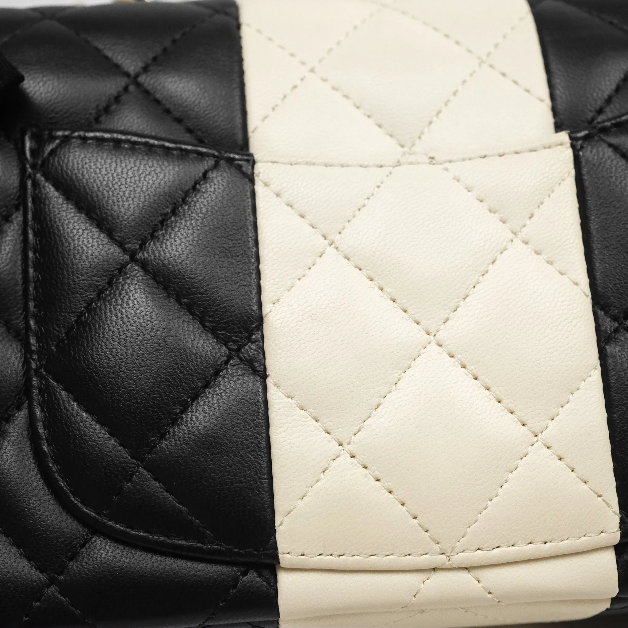 Chanel Mini Rectangular Flap Quilted Black White Lambskin Gold Hardware