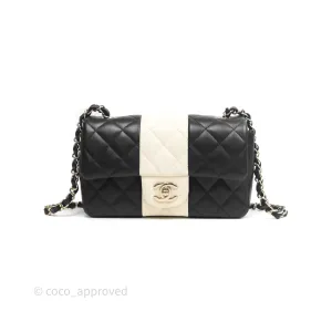 Chanel Mini Rectangular Flap Quilted Black White Lambskin Gold Hardware