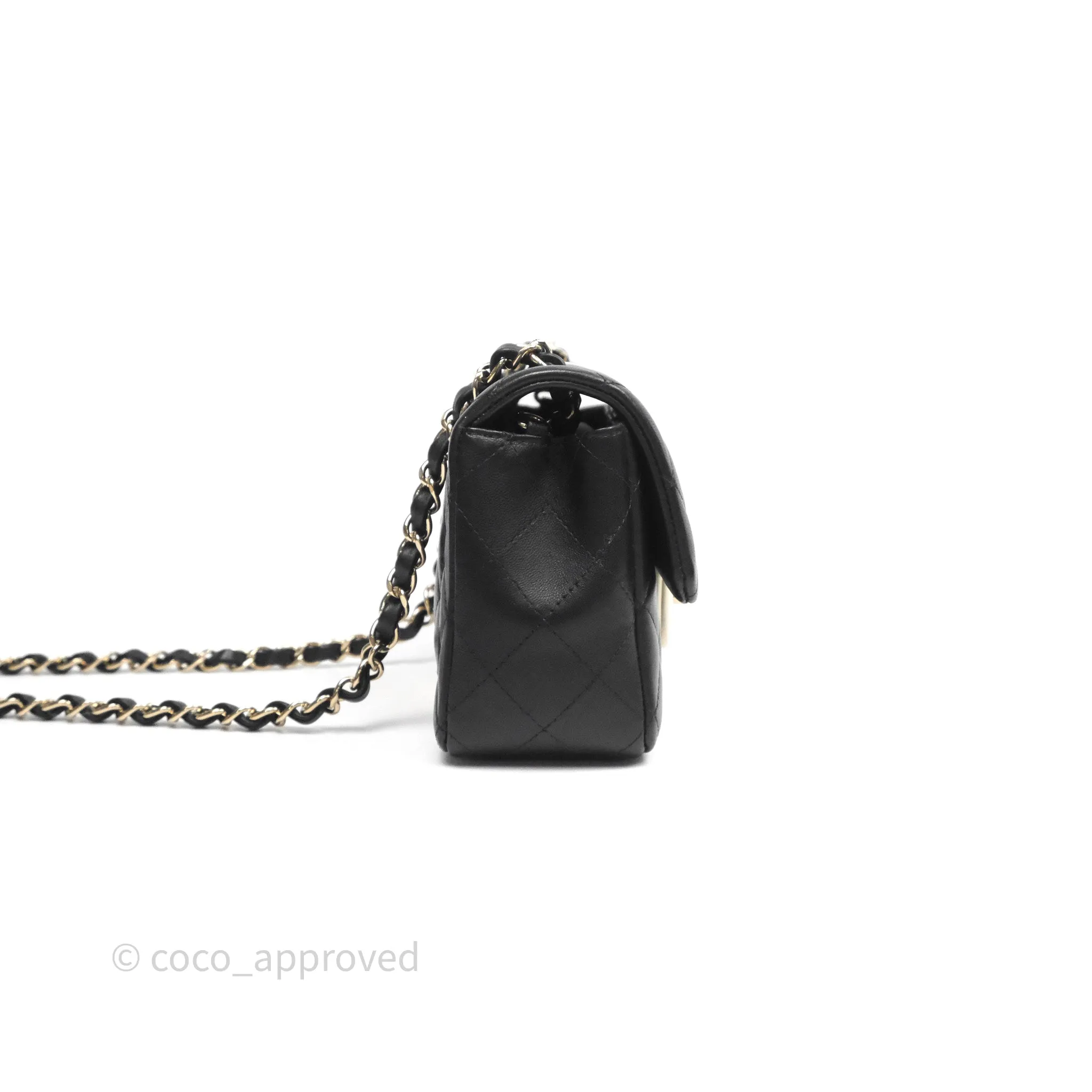 Chanel Mini Rectangular Flap Quilted Black White Lambskin Gold Hardware