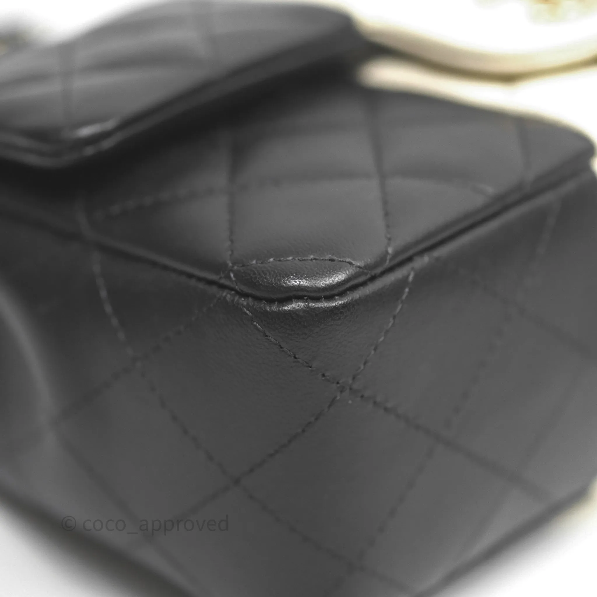 Chanel Mini Rectangular Flap Quilted Black White Lambskin Gold Hardware