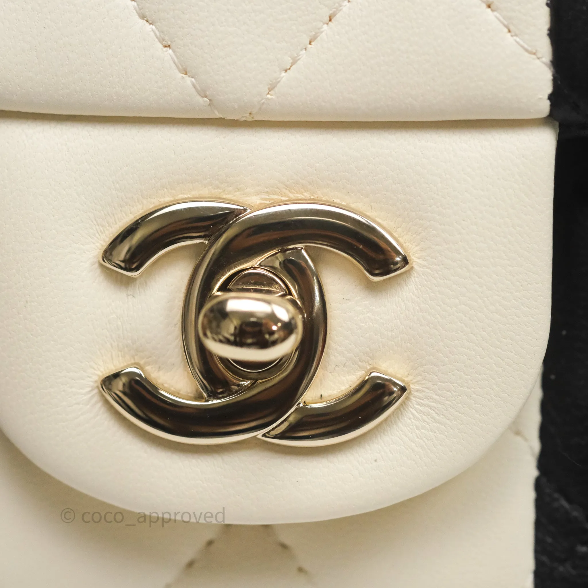 Chanel Mini Rectangular Flap Quilted Black White Lambskin Gold Hardware