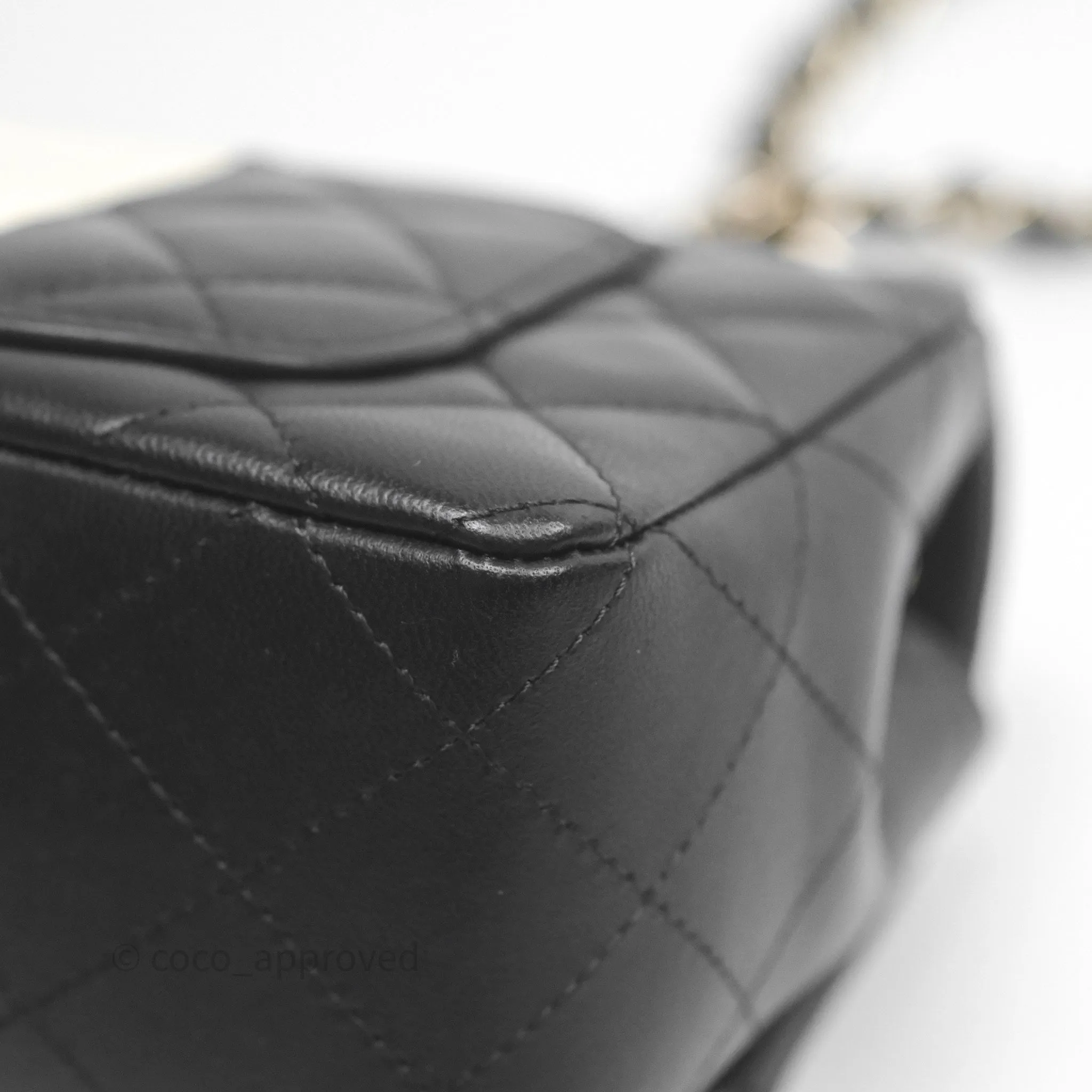Chanel Mini Rectangular Flap Quilted Black White Lambskin Gold Hardware