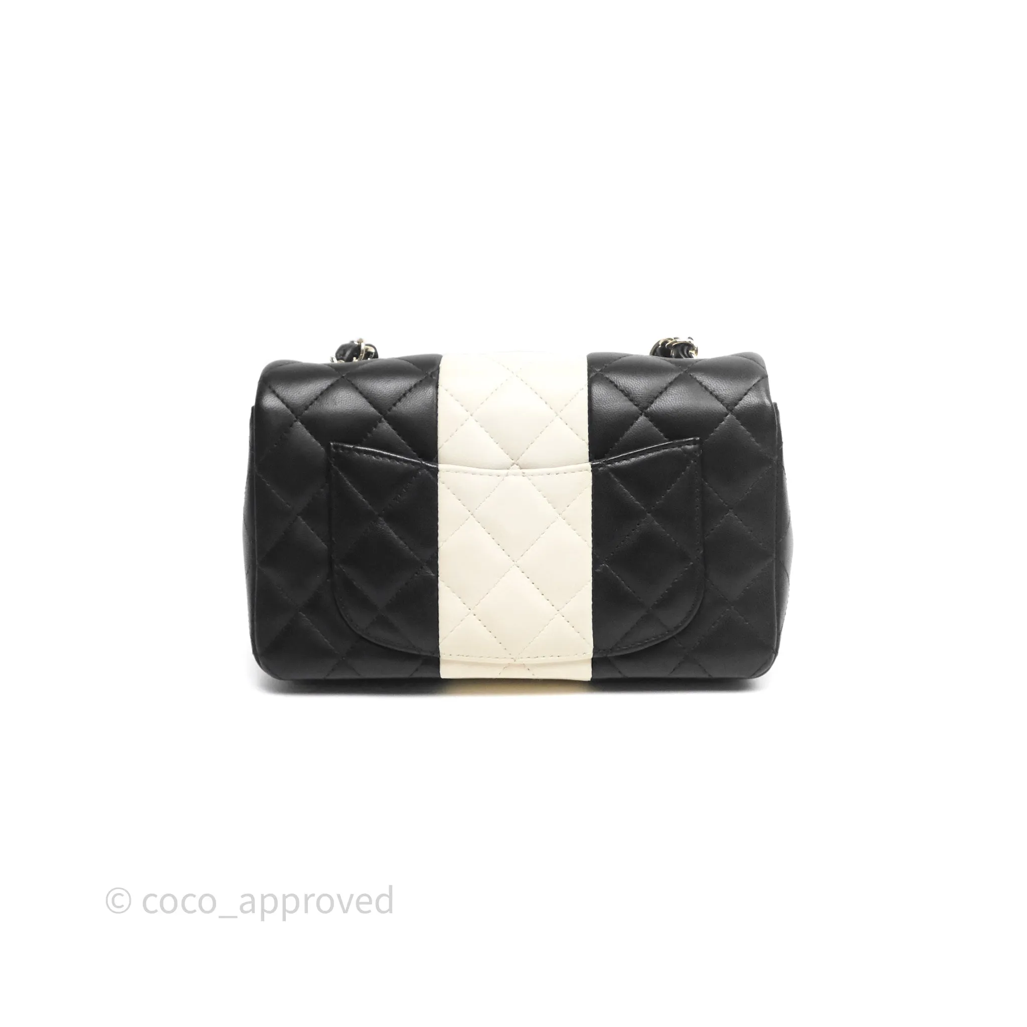 Chanel Mini Rectangular Flap Quilted Black White Lambskin Gold Hardware