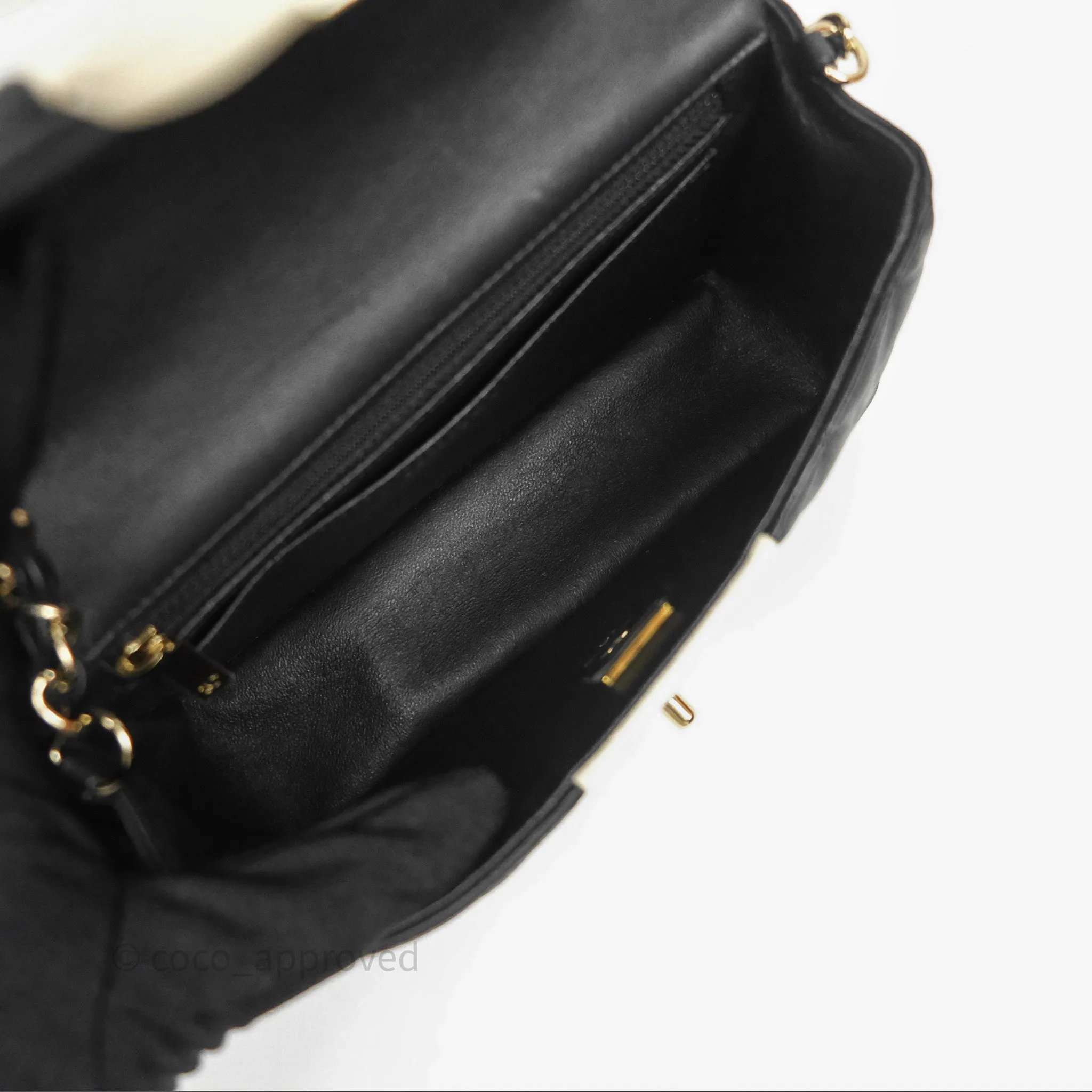 Chanel Mini Rectangular Flap Quilted Black White Lambskin Gold Hardware