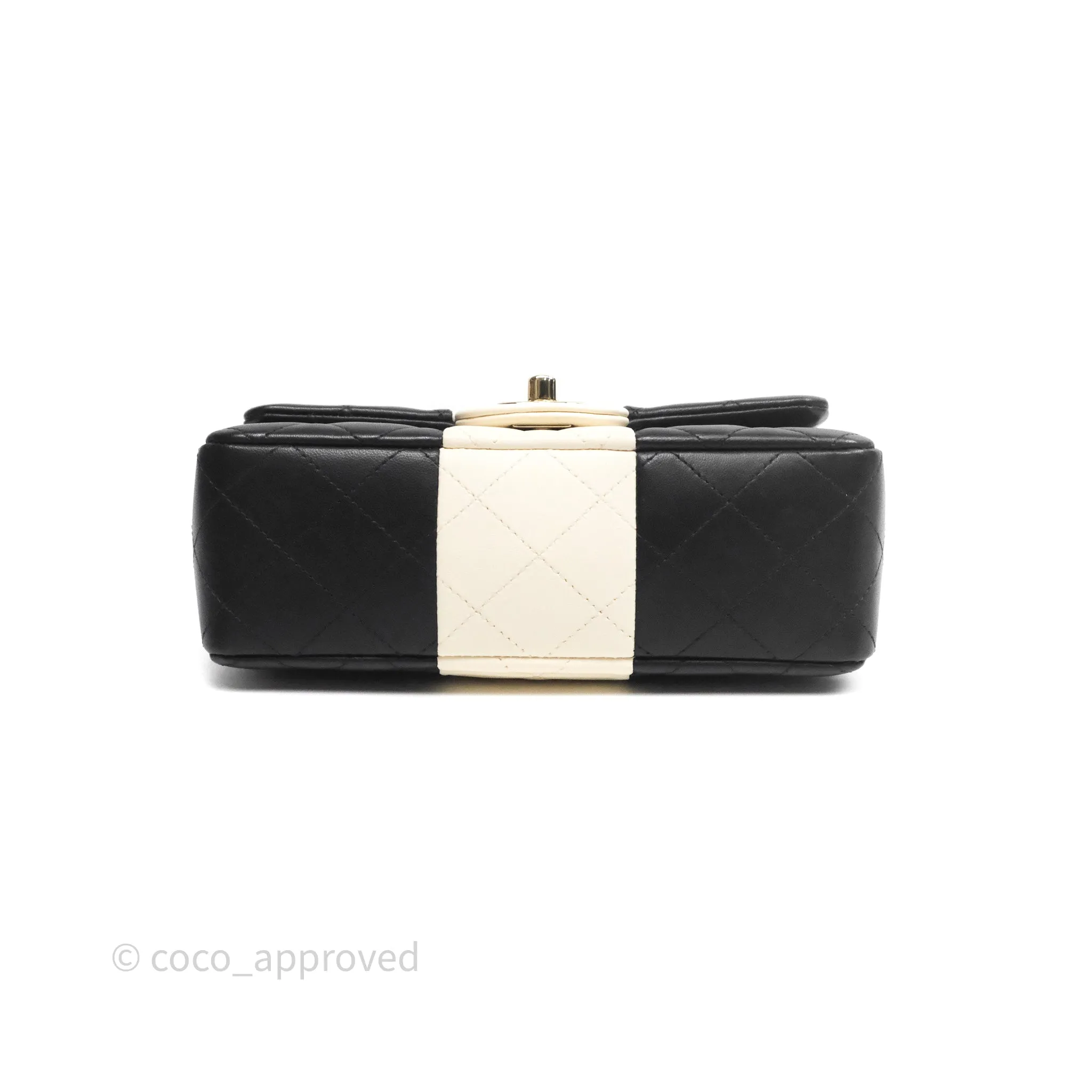 Chanel Mini Rectangular Flap Quilted Black White Lambskin Gold Hardware