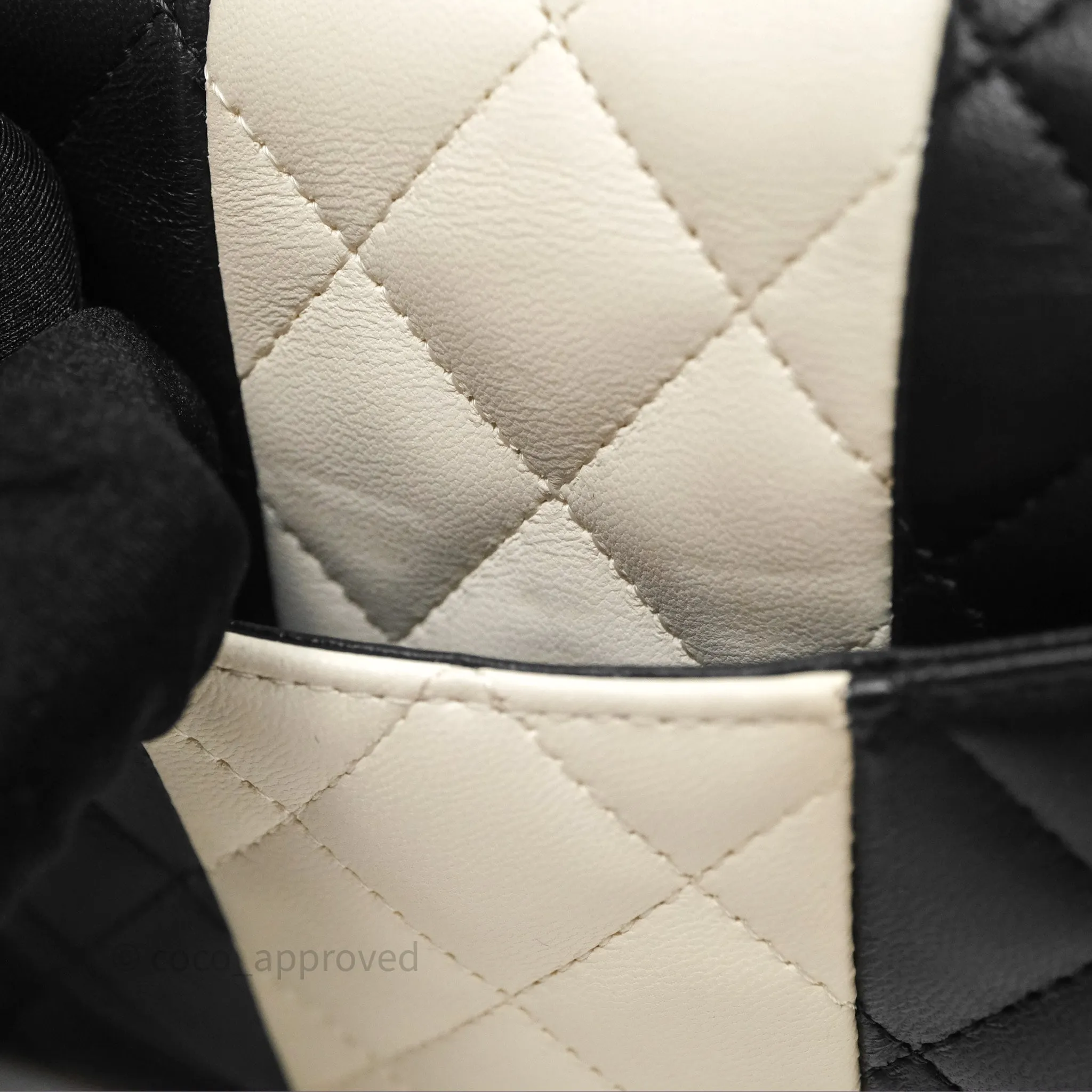 Chanel Mini Rectangular Flap Quilted Black White Lambskin Gold Hardware