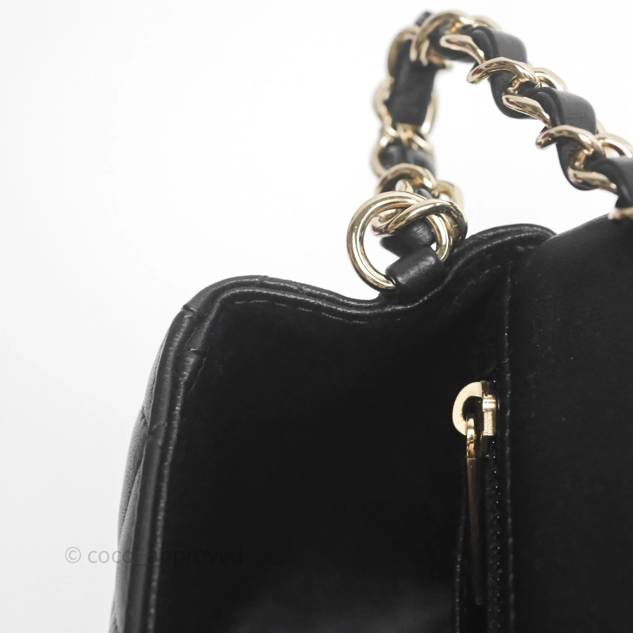 Chanel Mini Rectangular Flap Quilted Black White Lambskin Gold Hardware