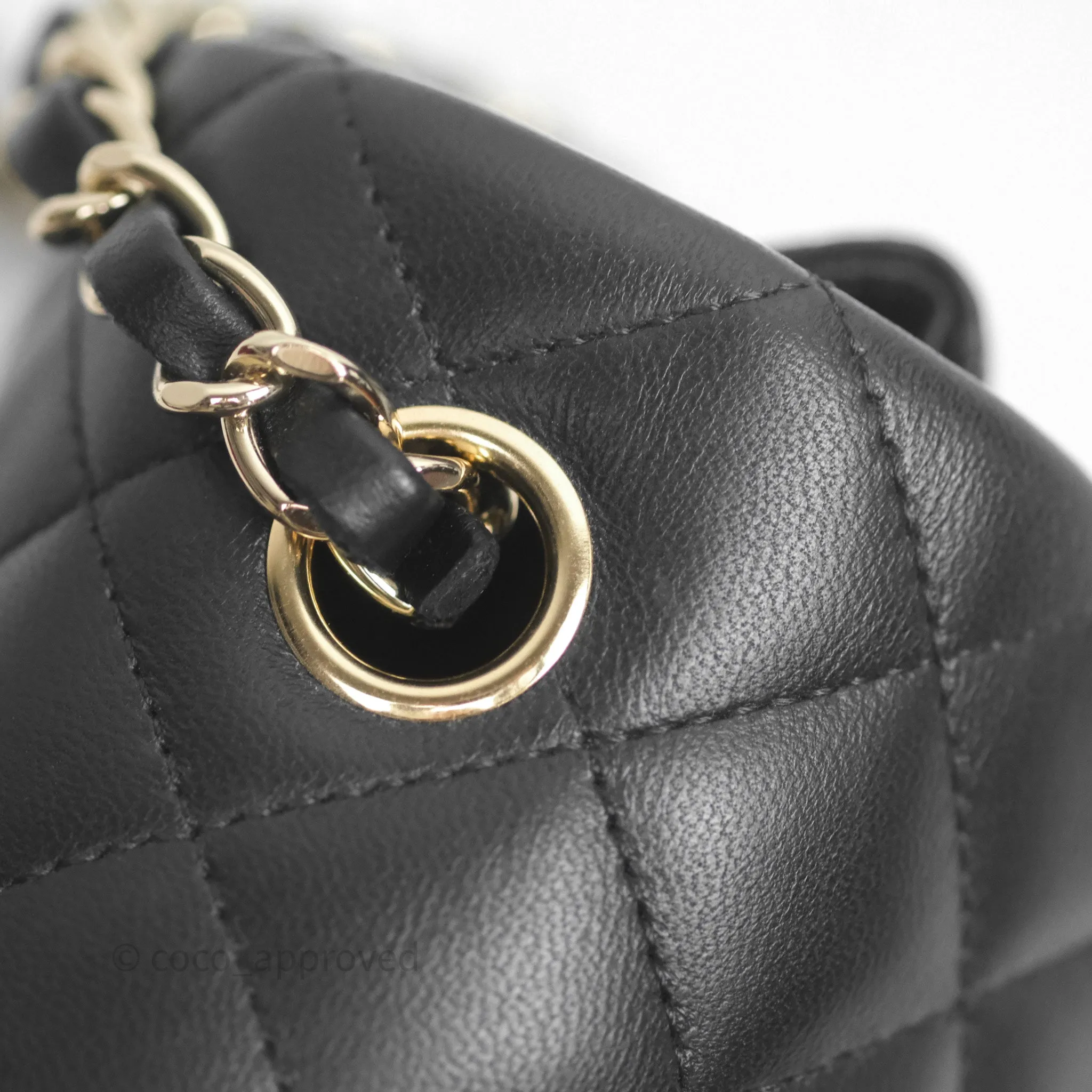Chanel Mini Rectangular Flap Quilted Black White Lambskin Gold Hardware