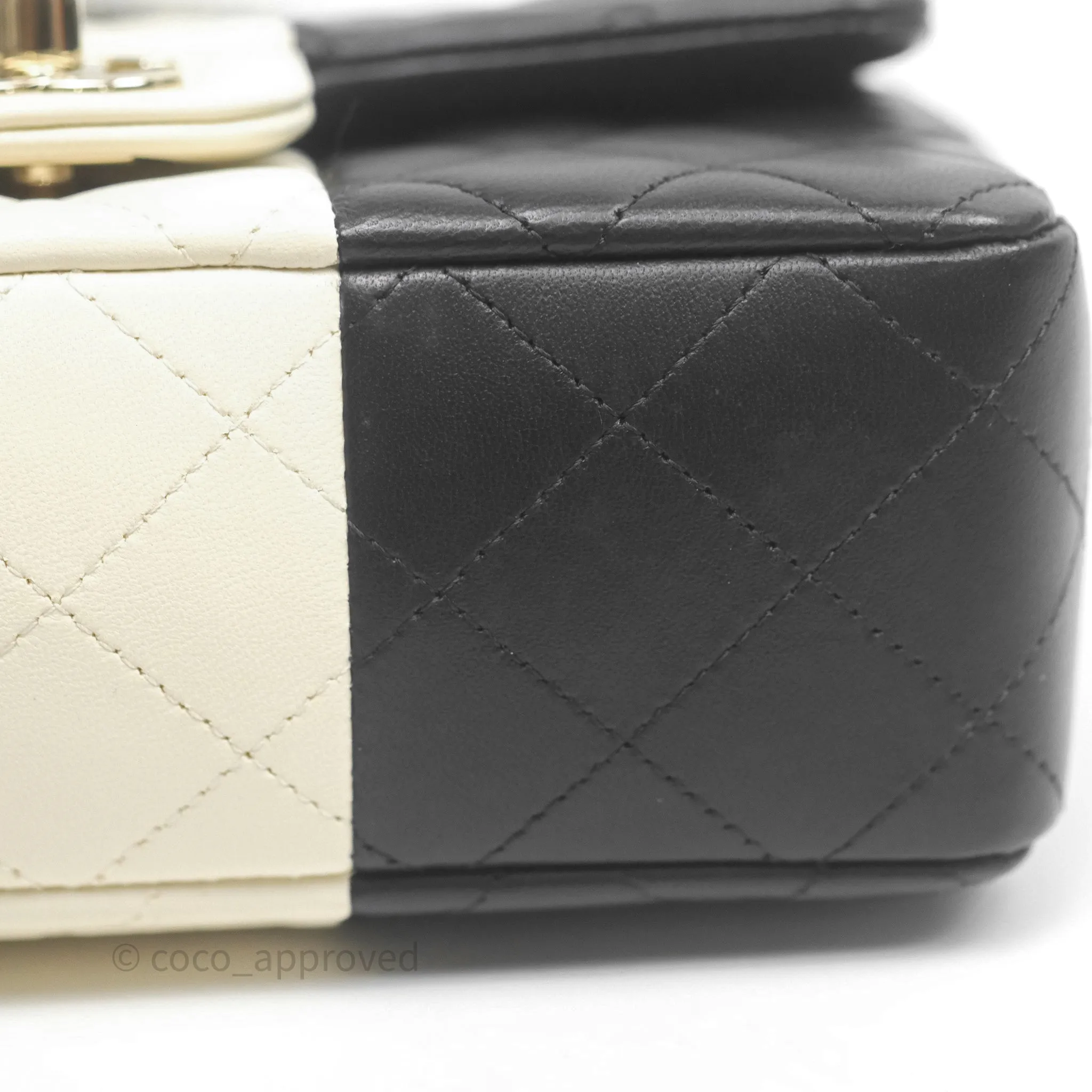 Chanel Mini Rectangular Flap Quilted Black White Lambskin Gold Hardware