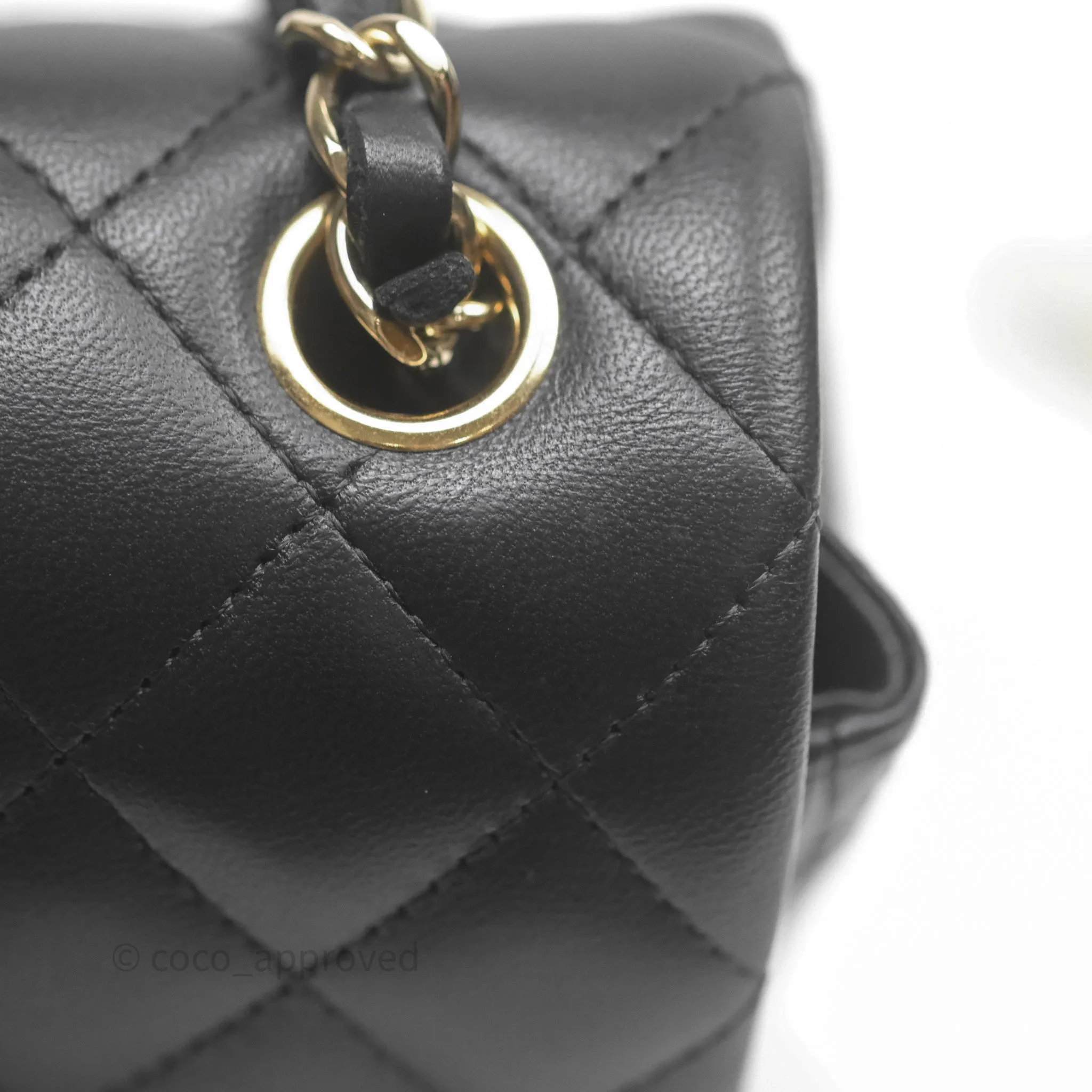 Chanel Mini Rectangular Flap Quilted Black White Lambskin Gold Hardware