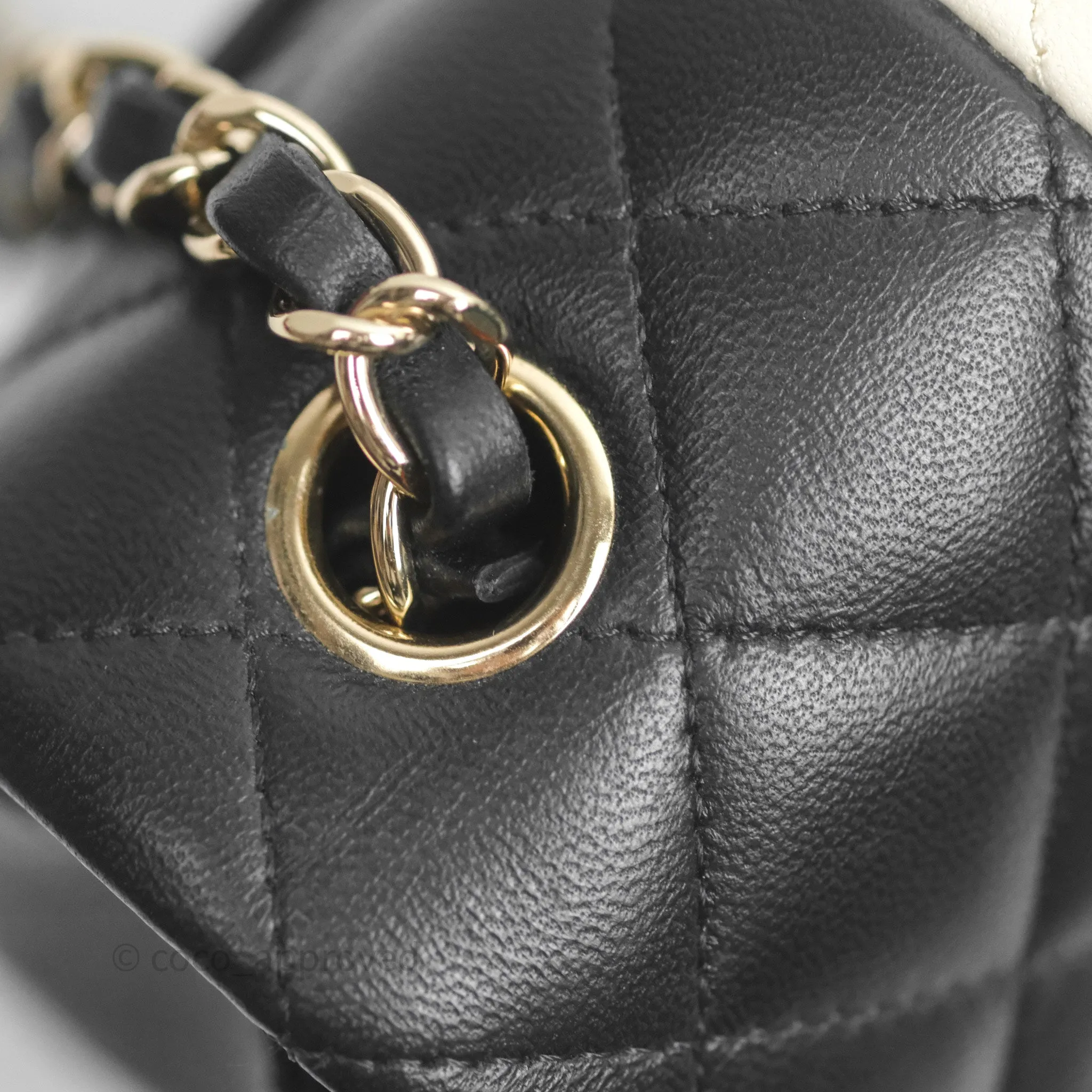 Chanel Mini Rectangular Flap Quilted Black White Lambskin Gold Hardware