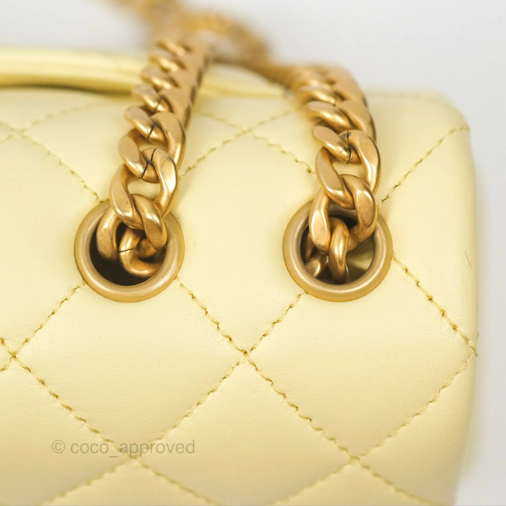 Chanel Mini Rectangular Flap with Camellia Adjustable Chain Yellow Lambskin Aged Gold Hardware 23S