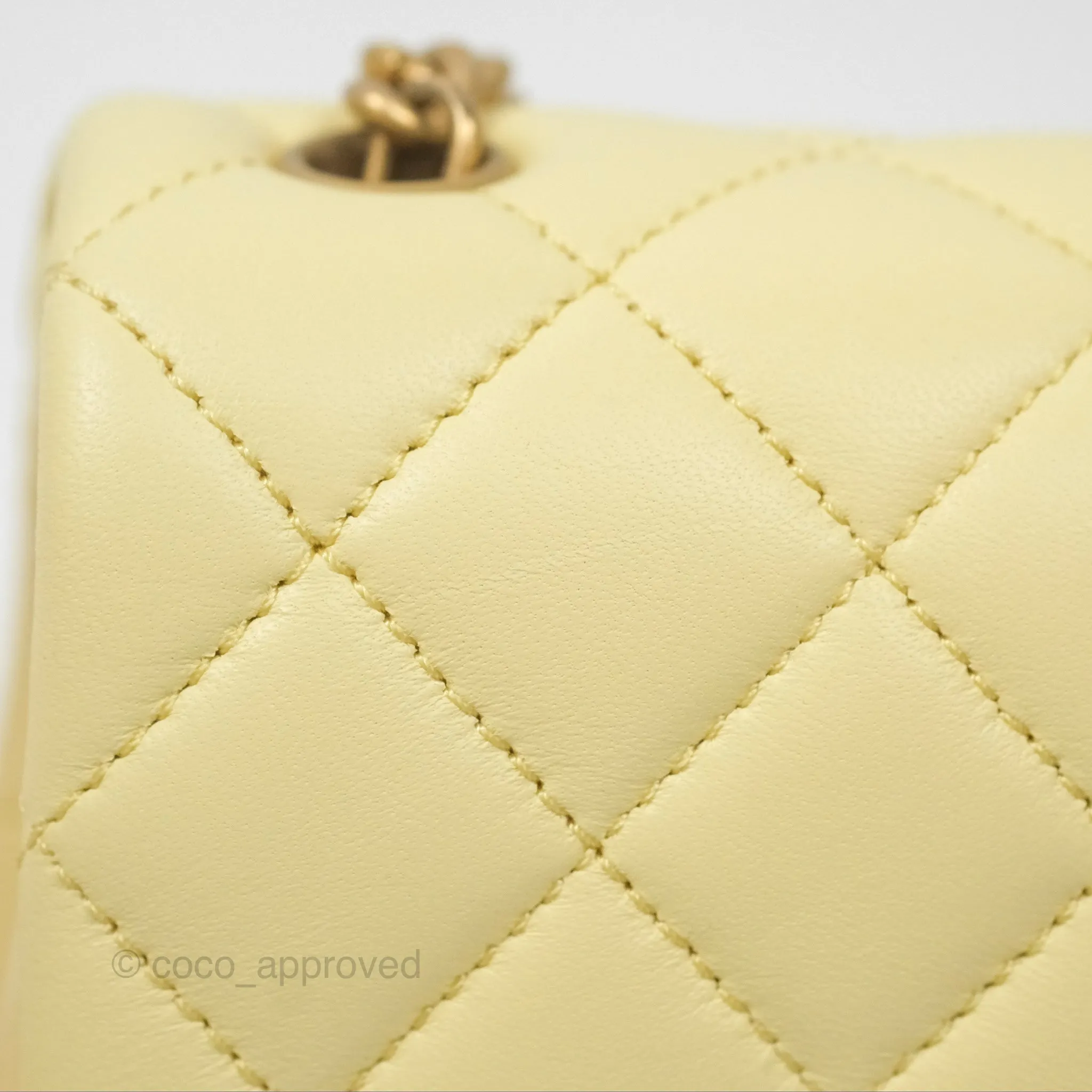 Chanel Mini Rectangular Flap with Camellia Adjustable Chain Yellow Lambskin Aged Gold Hardware 23S