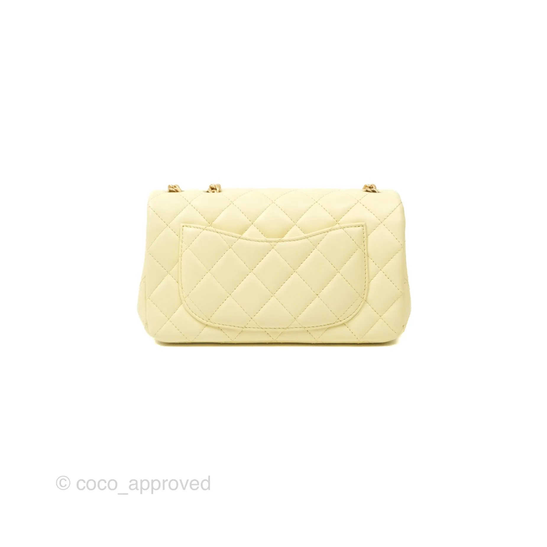 Chanel Mini Rectangular Flap with Camellia Adjustable Chain Yellow Lambskin Aged Gold Hardware 23S