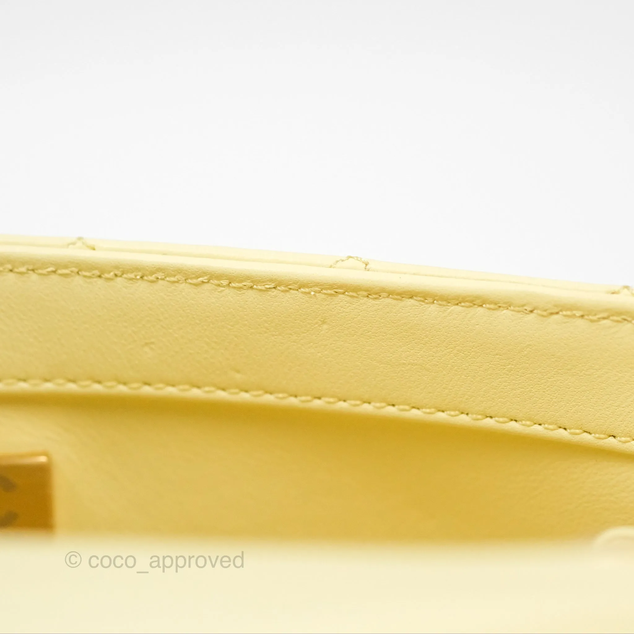 Chanel Mini Rectangular Flap with Camellia Adjustable Chain Yellow Lambskin Aged Gold Hardware 23S