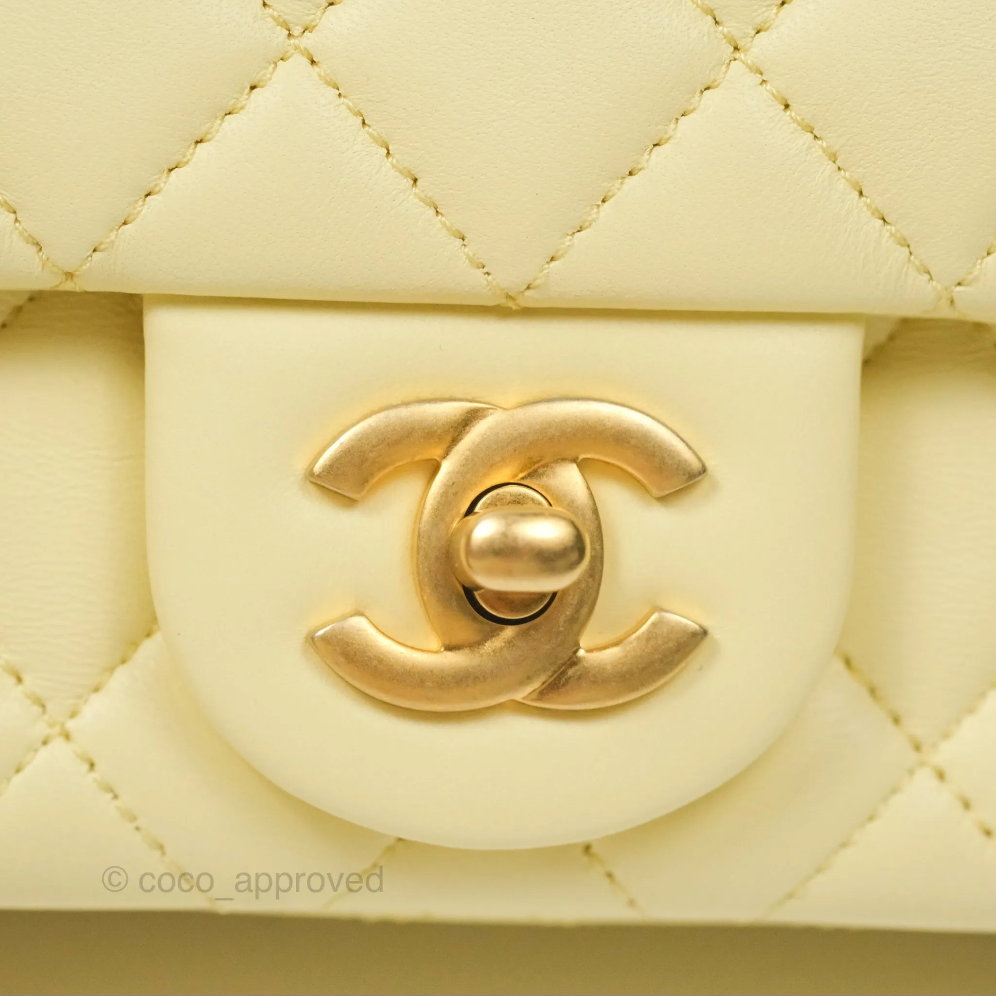 Chanel Mini Rectangular Flap with Camellia Adjustable Chain Yellow Lambskin Aged Gold Hardware 23S