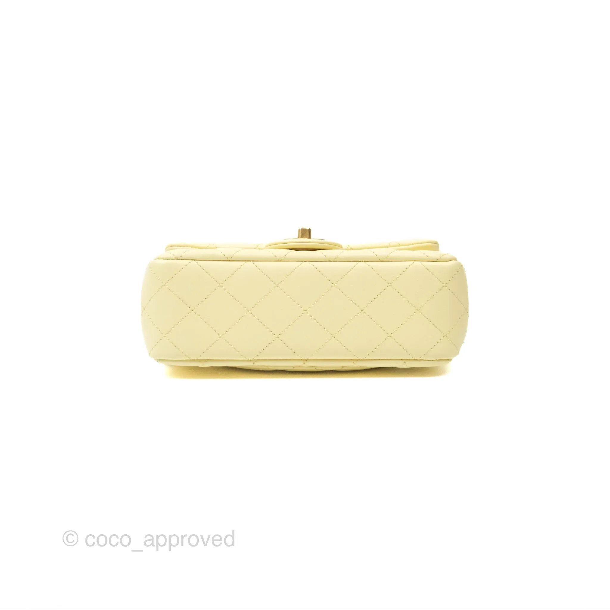 Chanel Mini Rectangular Flap with Camellia Adjustable Chain Yellow Lambskin Aged Gold Hardware 23S