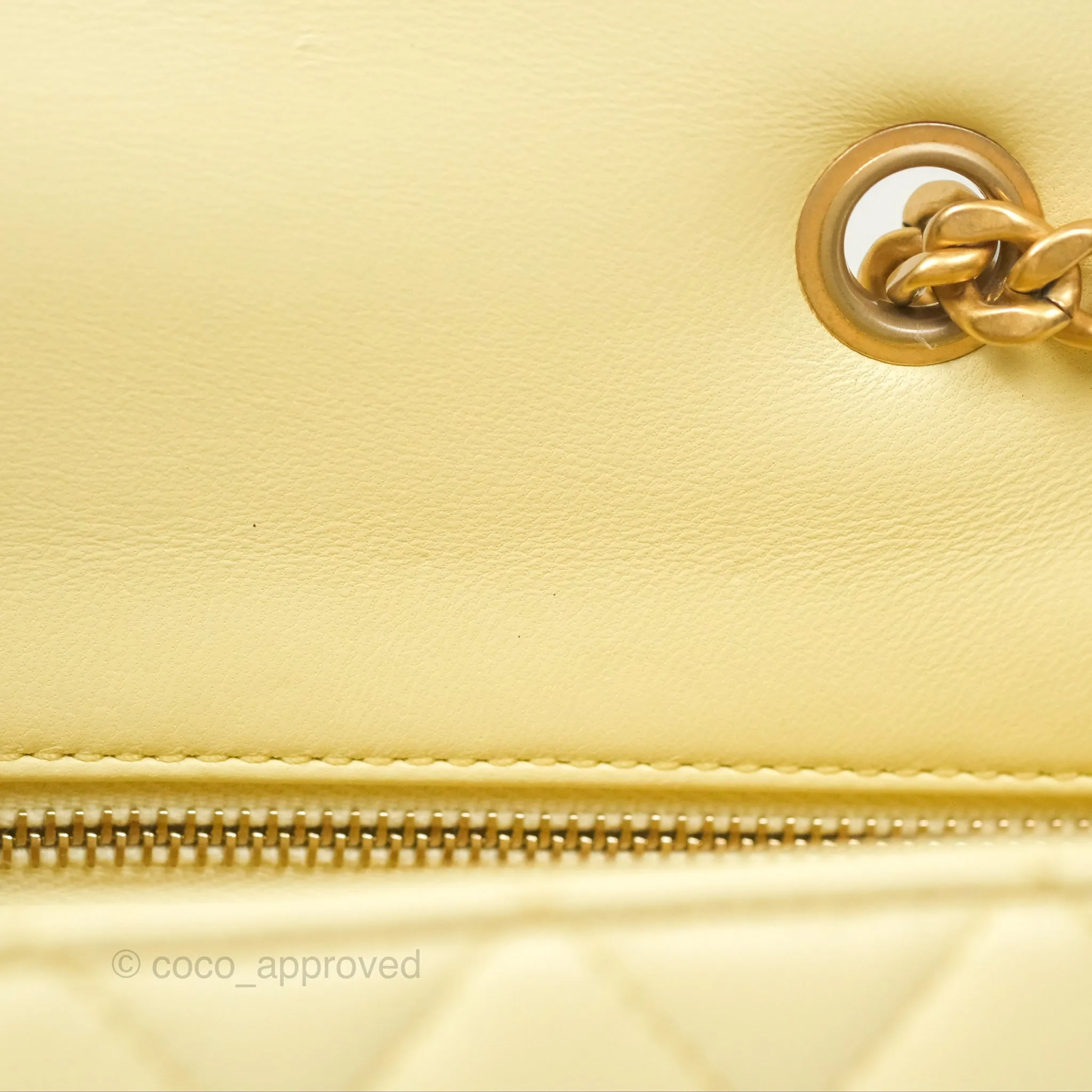 Chanel Mini Rectangular Flap with Camellia Adjustable Chain Yellow Lambskin Aged Gold Hardware 23S