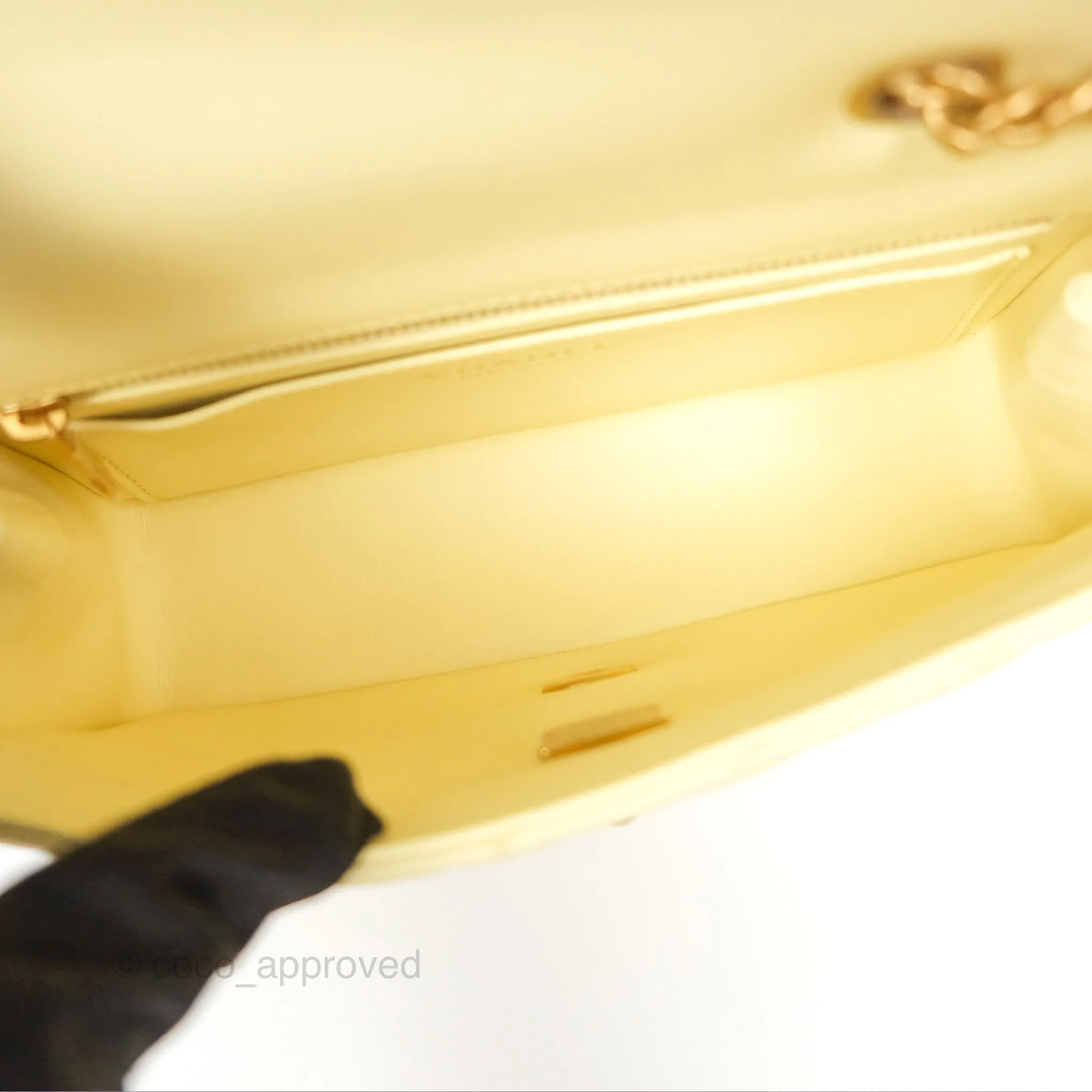 Chanel Mini Rectangular Flap with Camellia Adjustable Chain Yellow Lambskin Aged Gold Hardware 23S