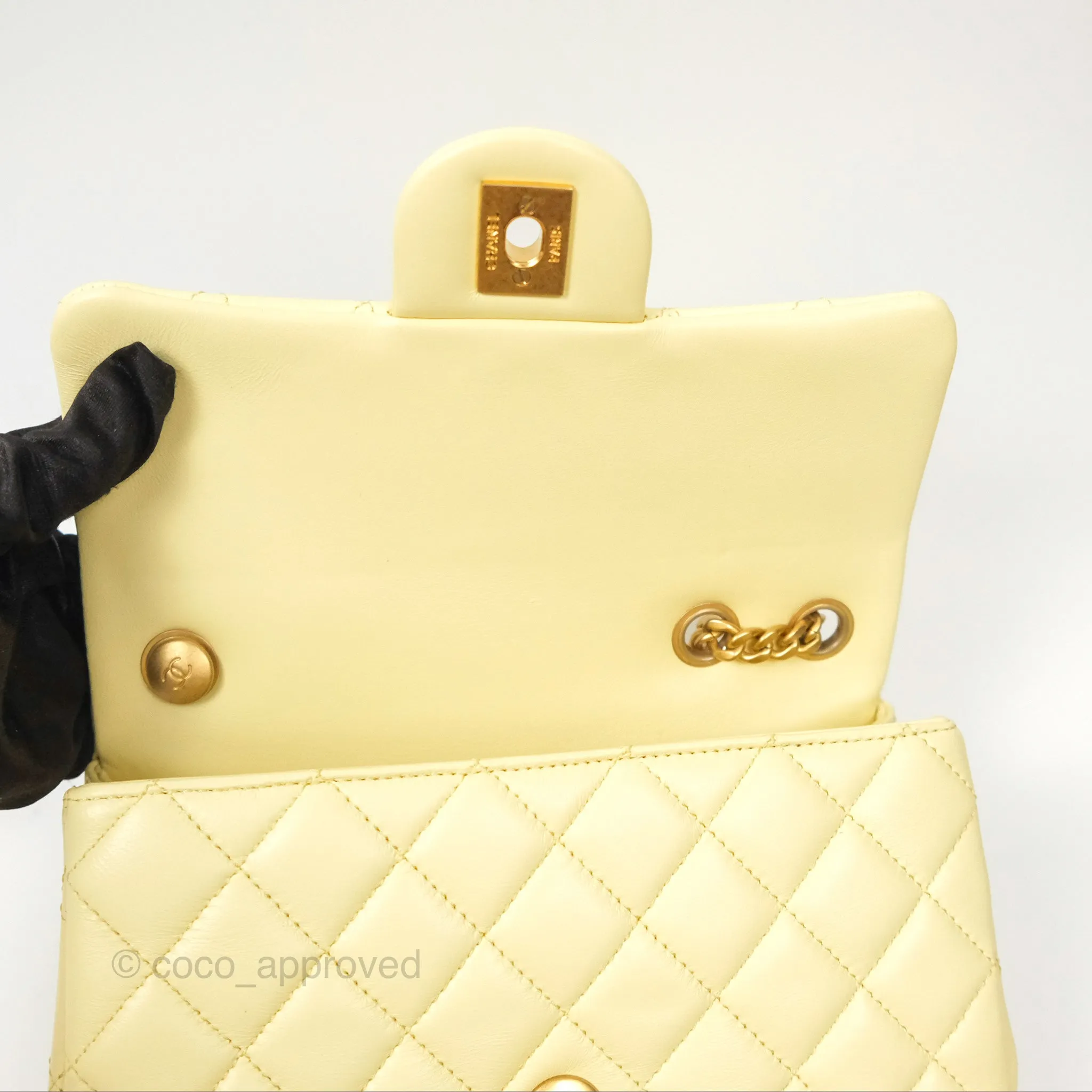 Chanel Mini Rectangular Flap with Camellia Adjustable Chain Yellow Lambskin Aged Gold Hardware 23S