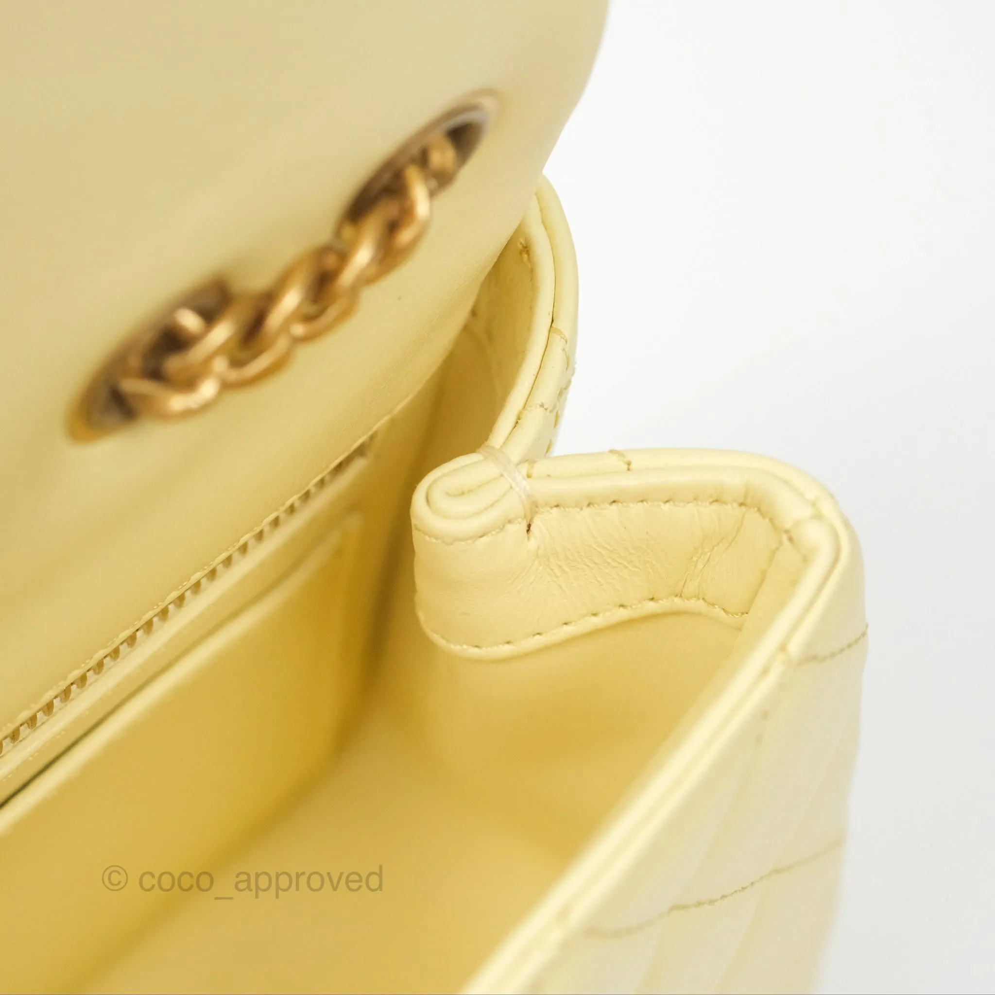 Chanel Mini Rectangular Flap with Camellia Adjustable Chain Yellow Lambskin Aged Gold Hardware 23S