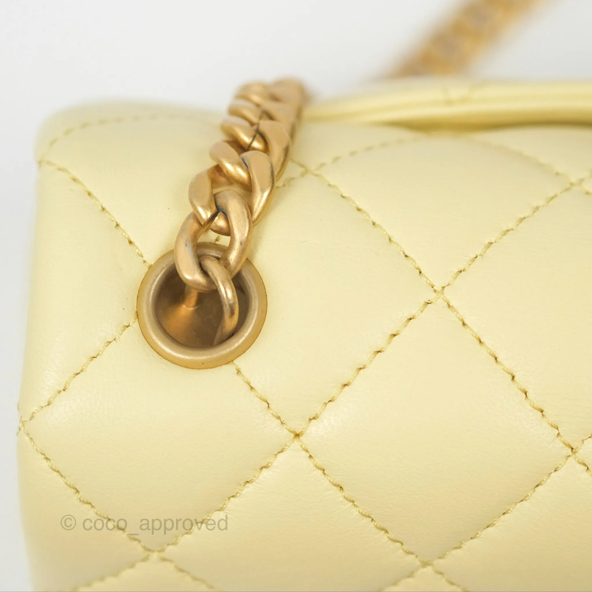 Chanel Mini Rectangular Flap with Camellia Adjustable Chain Yellow Lambskin Aged Gold Hardware 23S