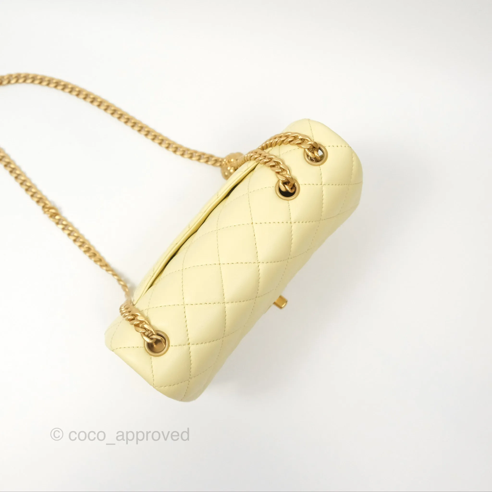 Chanel Mini Rectangular Flap with Camellia Adjustable Chain Yellow Lambskin Aged Gold Hardware 23S