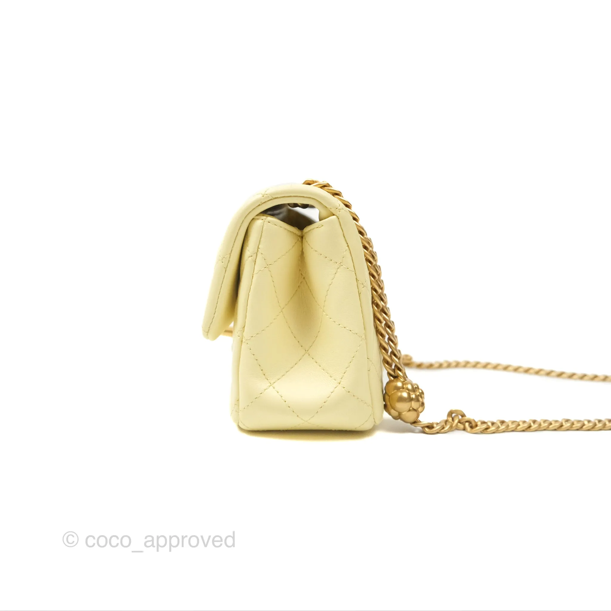 Chanel Mini Rectangular Flap with Camellia Adjustable Chain Yellow Lambskin Aged Gold Hardware 23S
