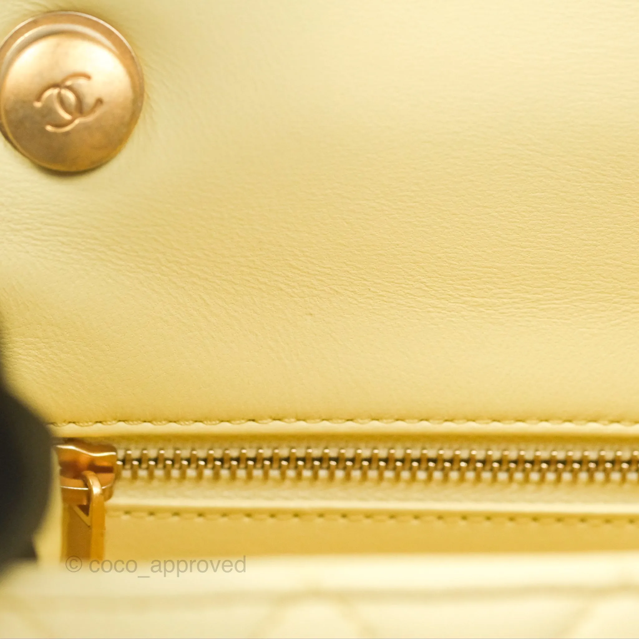 Chanel Mini Rectangular Flap with Camellia Adjustable Chain Yellow Lambskin Aged Gold Hardware 23S