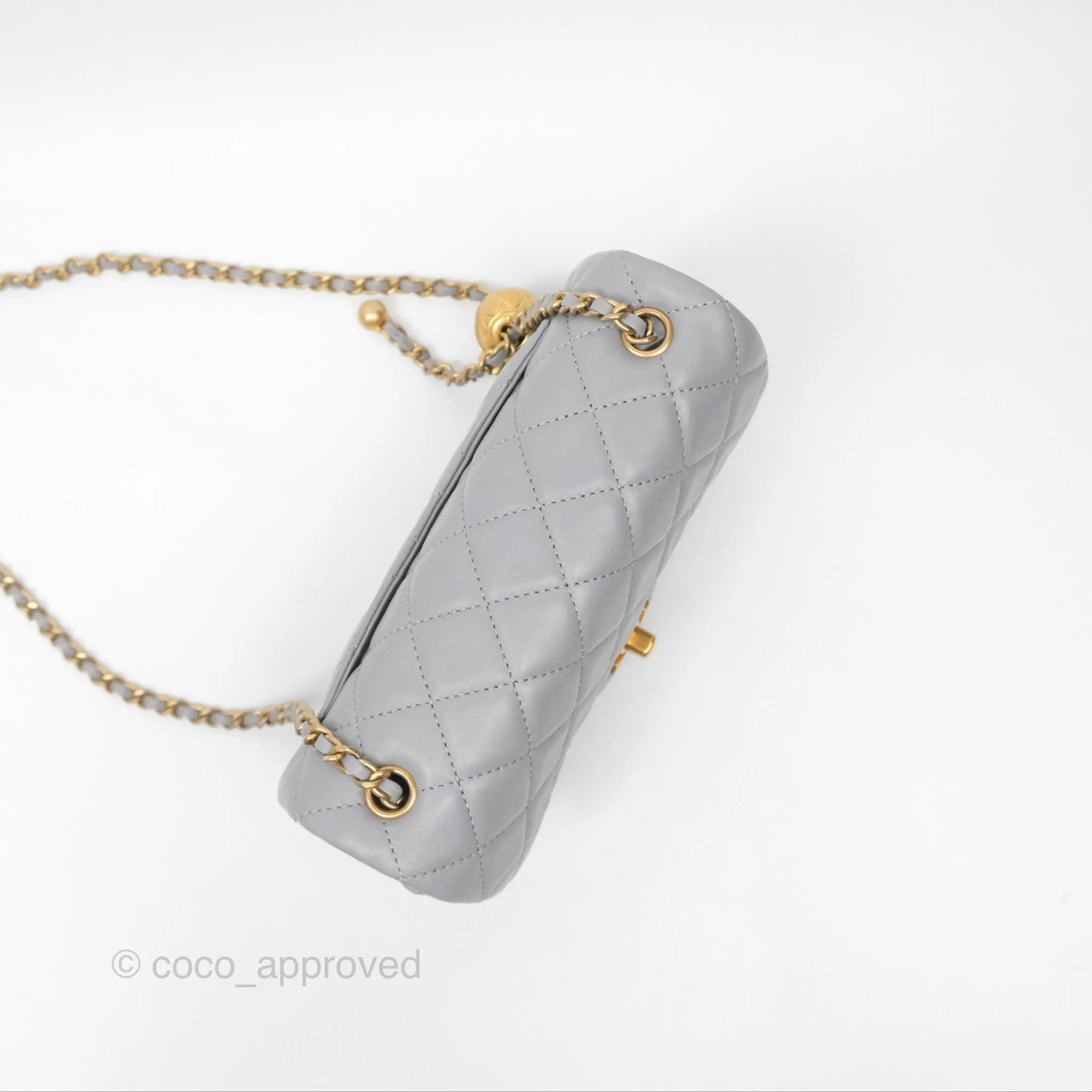 Chanel Mini Rectangular Pearl Crush Grey Lambskin Aged Gold Hardware