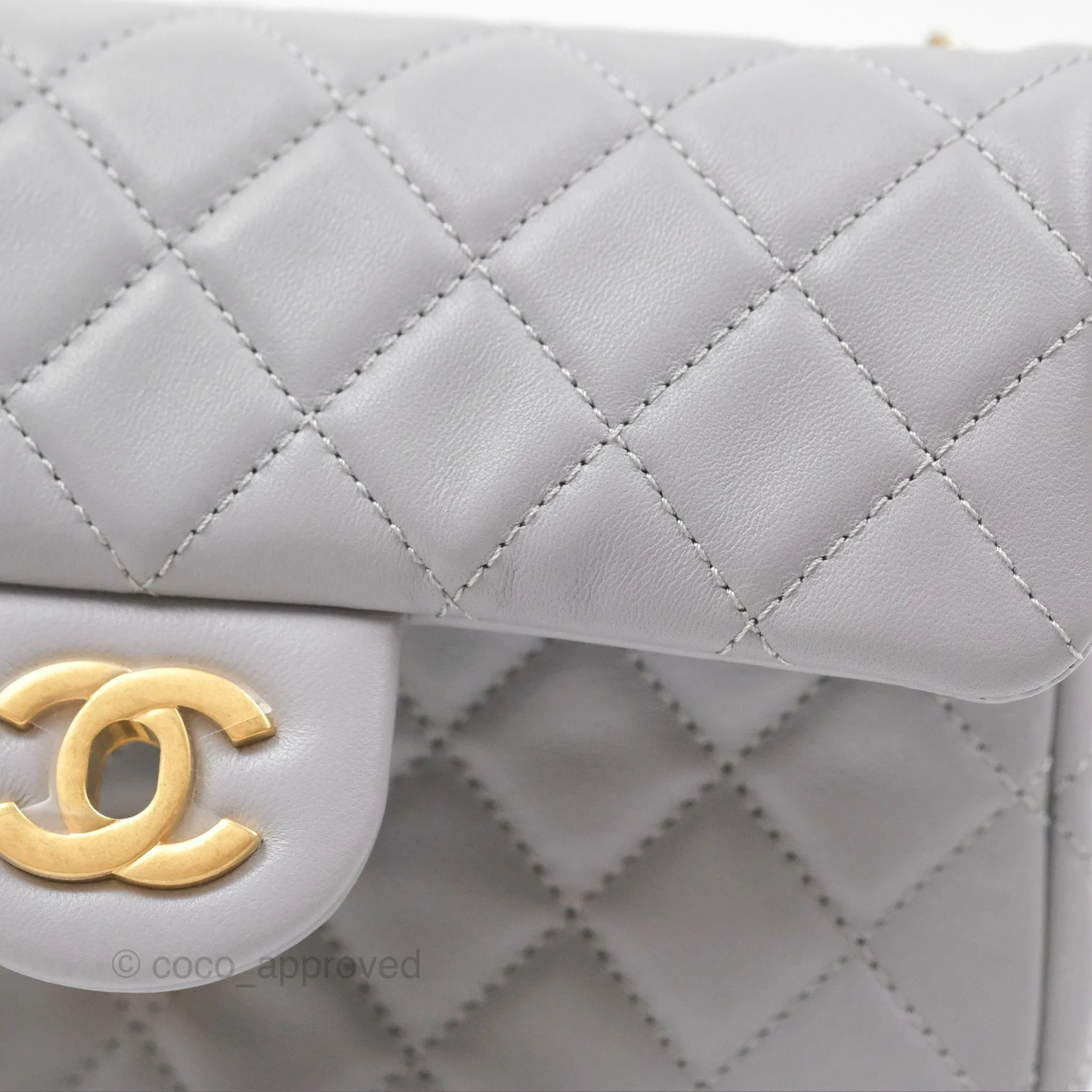 Chanel Mini Rectangular Pearl Crush Grey Lambskin Aged Gold Hardware