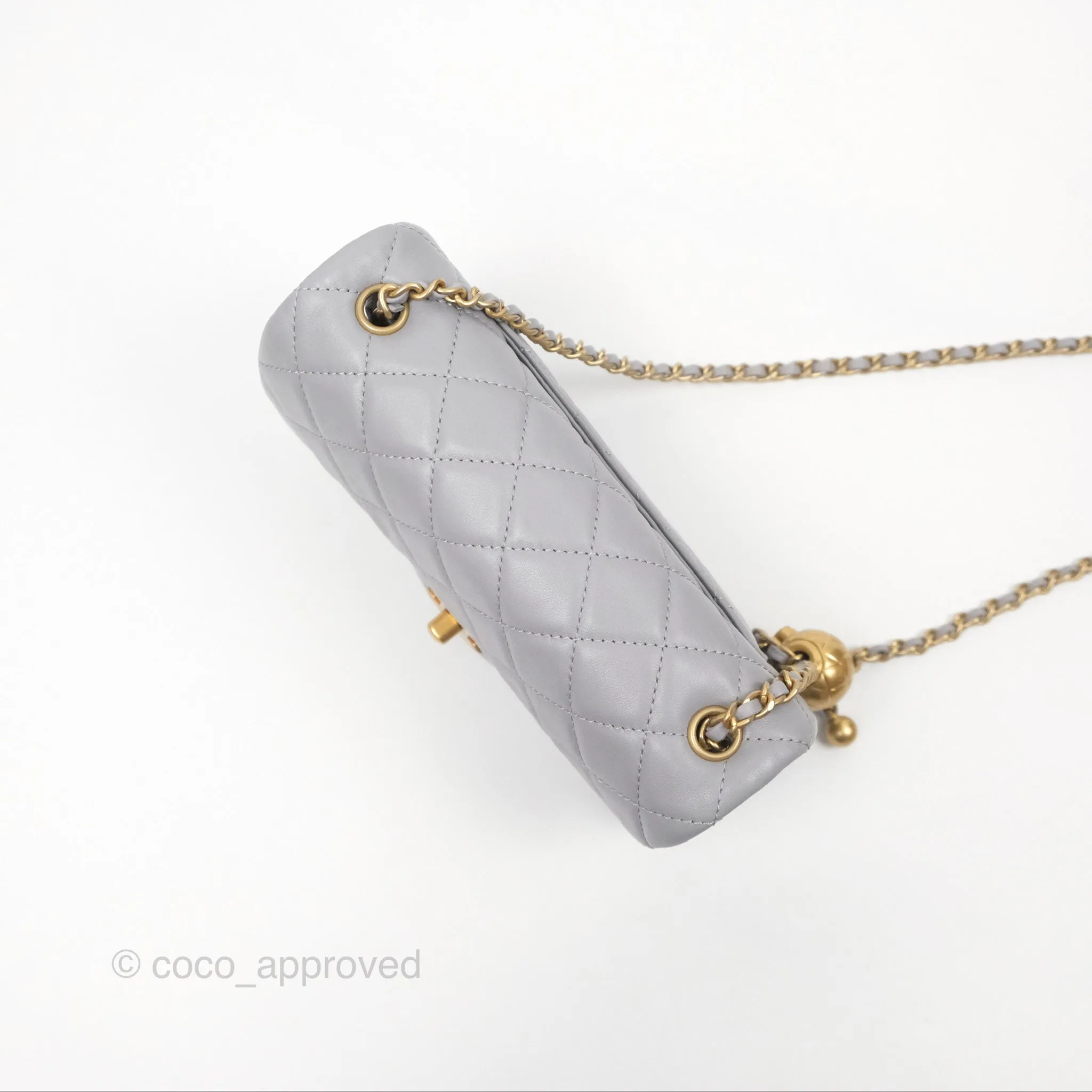 Chanel Mini Rectangular Pearl Crush Grey Lambskin Aged Gold Hardware