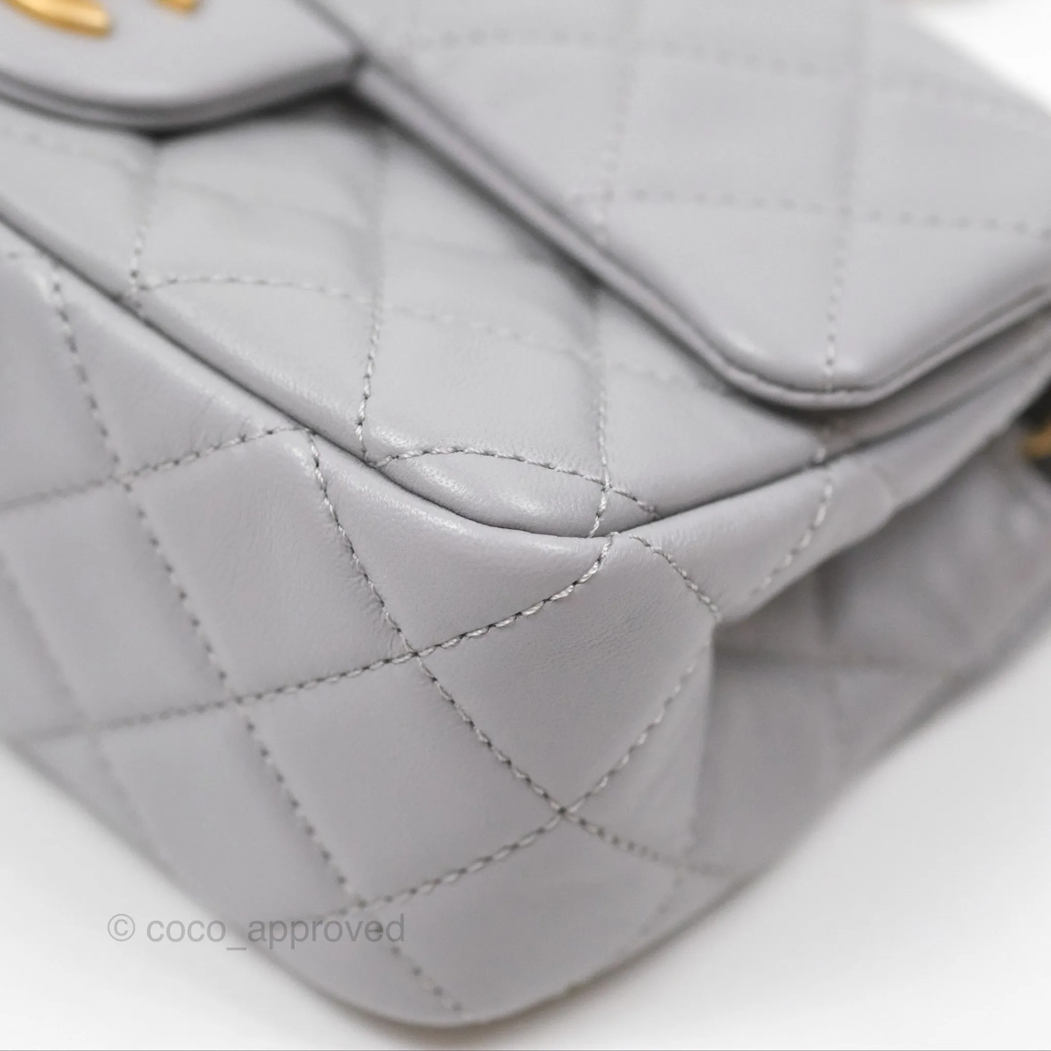 Chanel Mini Rectangular Pearl Crush Grey Lambskin Aged Gold Hardware