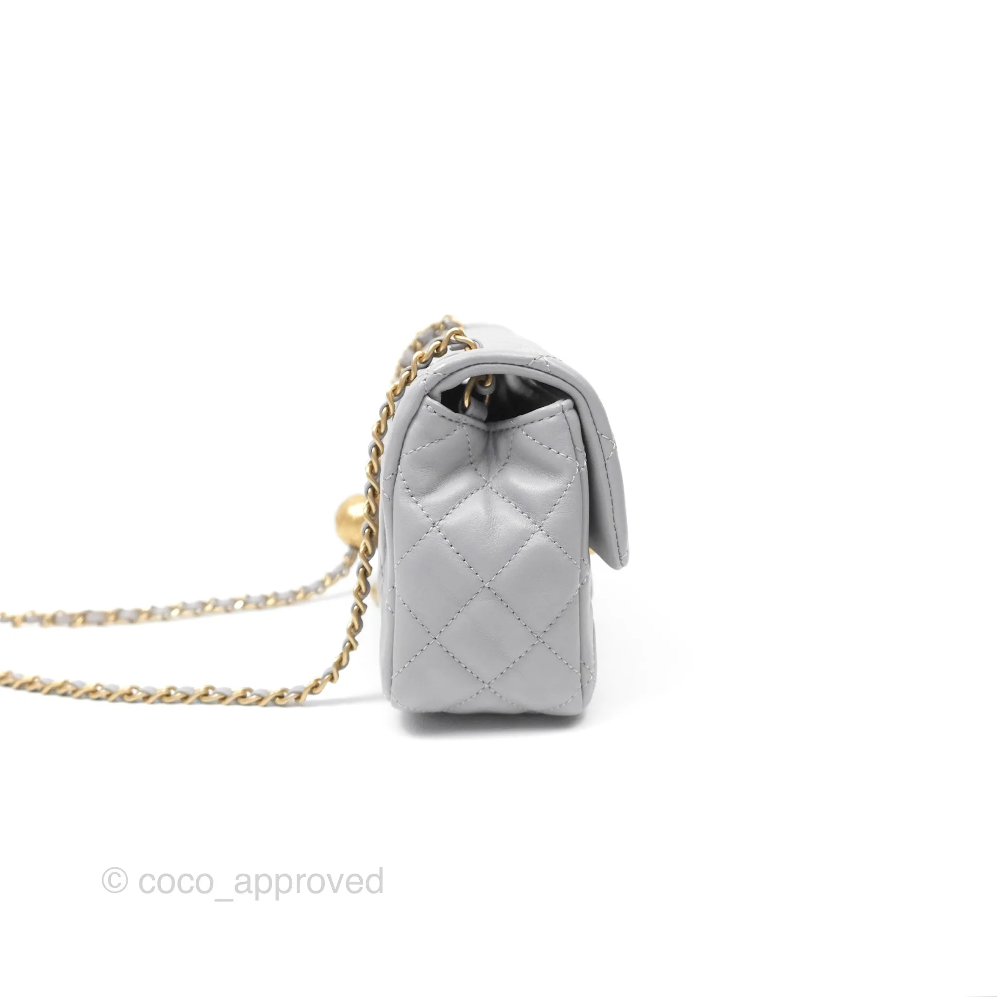 Chanel Mini Rectangular Pearl Crush Grey Lambskin Aged Gold Hardware