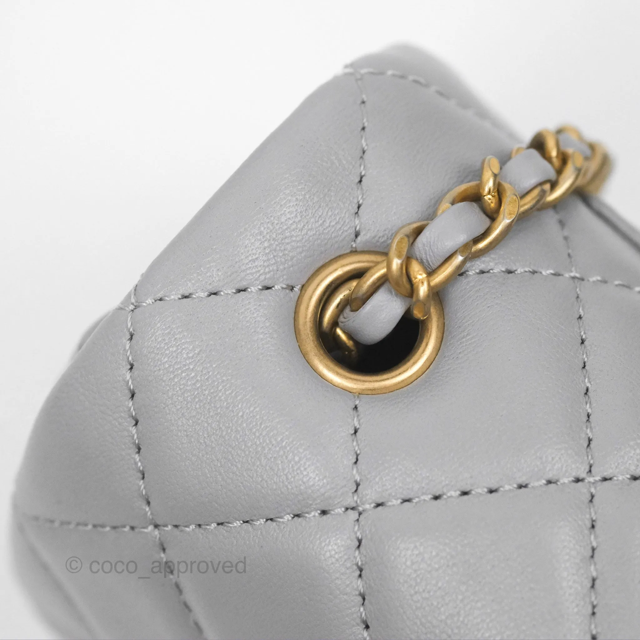 Chanel Mini Rectangular Pearl Crush Grey Lambskin Aged Gold Hardware