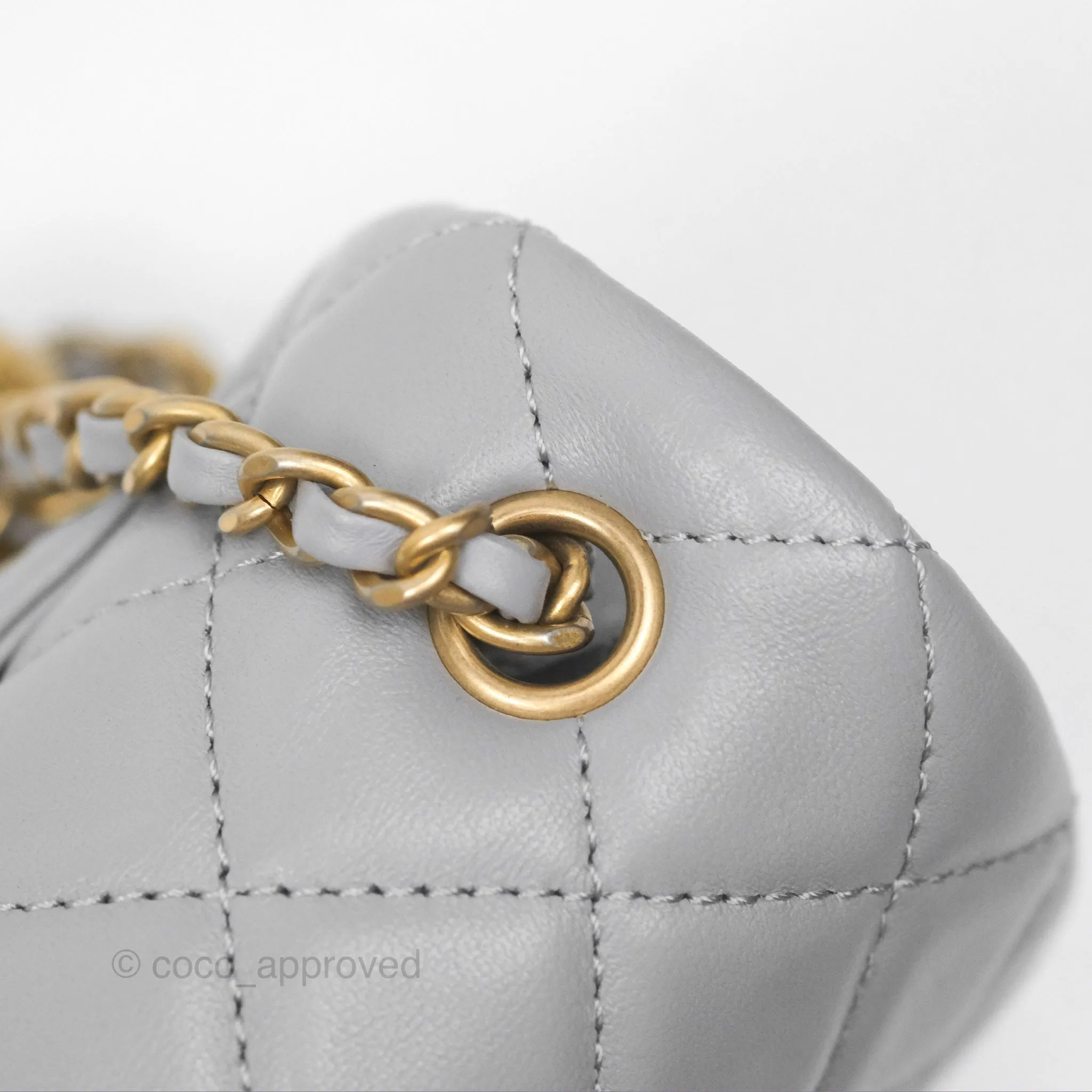 Chanel Mini Rectangular Pearl Crush Grey Lambskin Aged Gold Hardware
