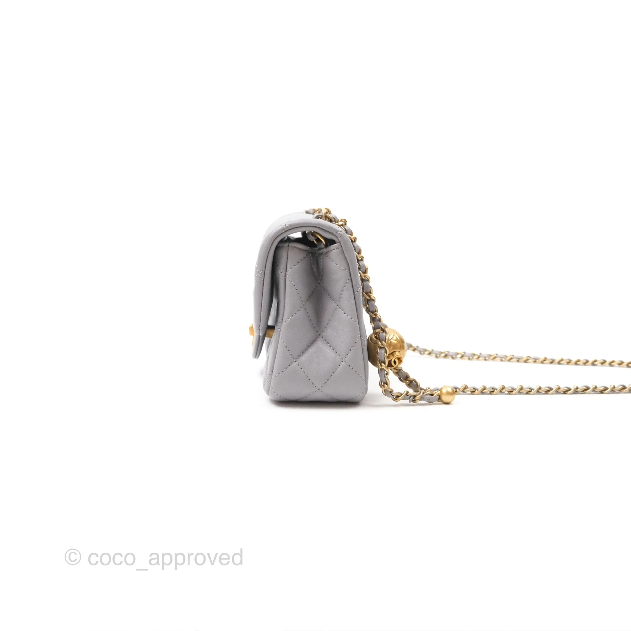 Chanel Mini Rectangular Pearl Crush Grey Lambskin Aged Gold Hardware