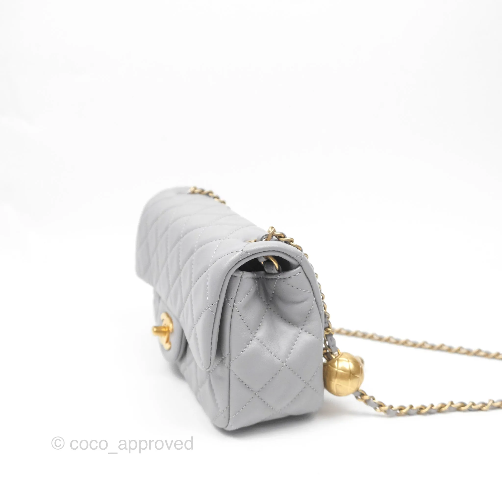 Chanel Mini Rectangular Pearl Crush Grey Lambskin Aged Gold Hardware