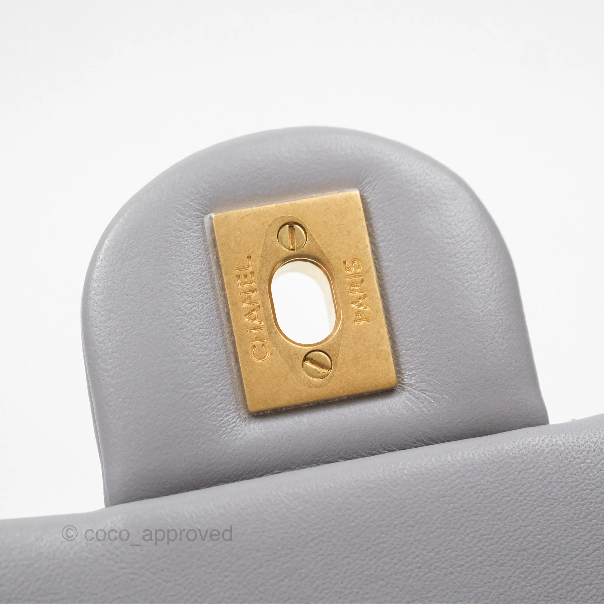 Chanel Mini Rectangular Pearl Crush Grey Lambskin Aged Gold Hardware