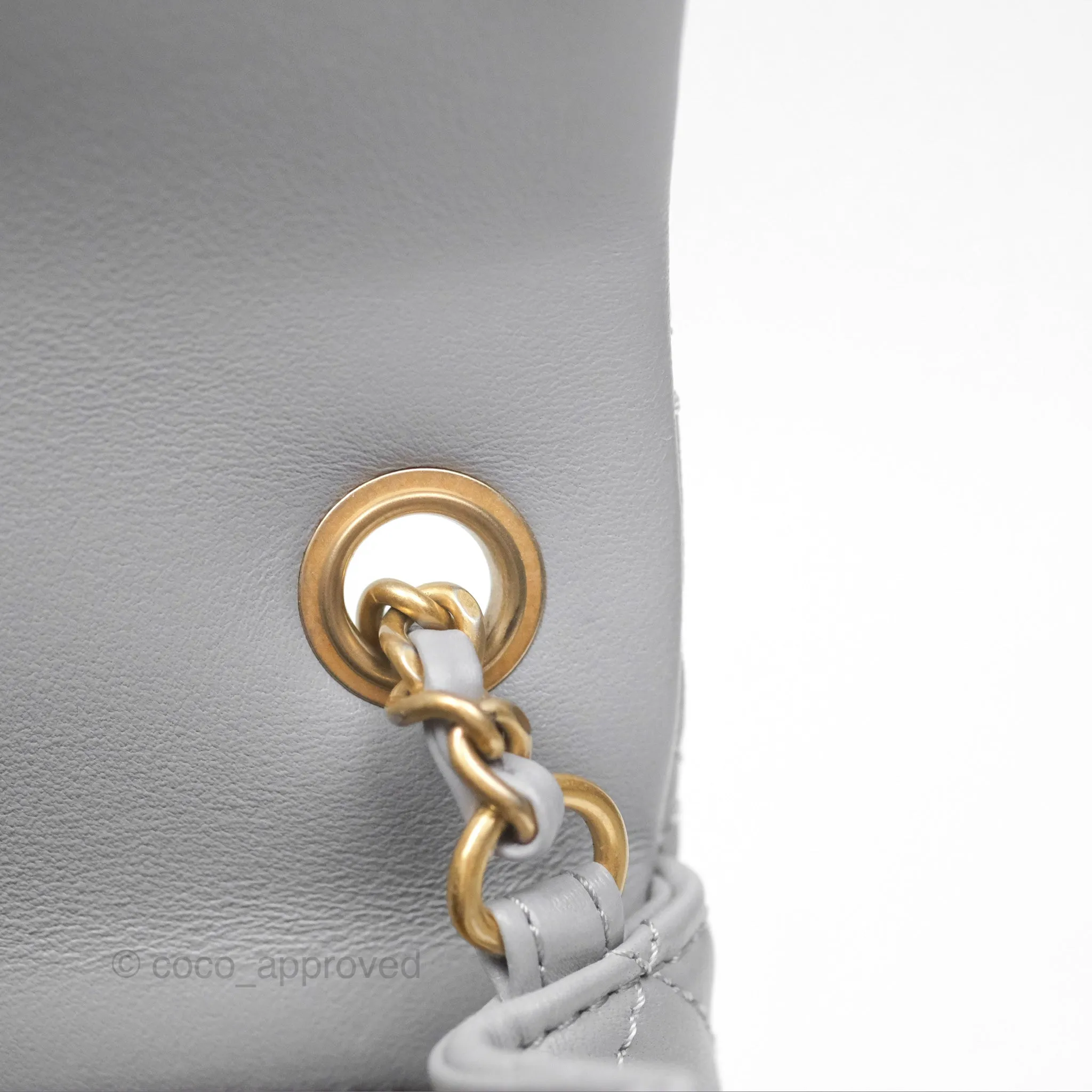 Chanel Mini Rectangular Pearl Crush Grey Lambskin Aged Gold Hardware