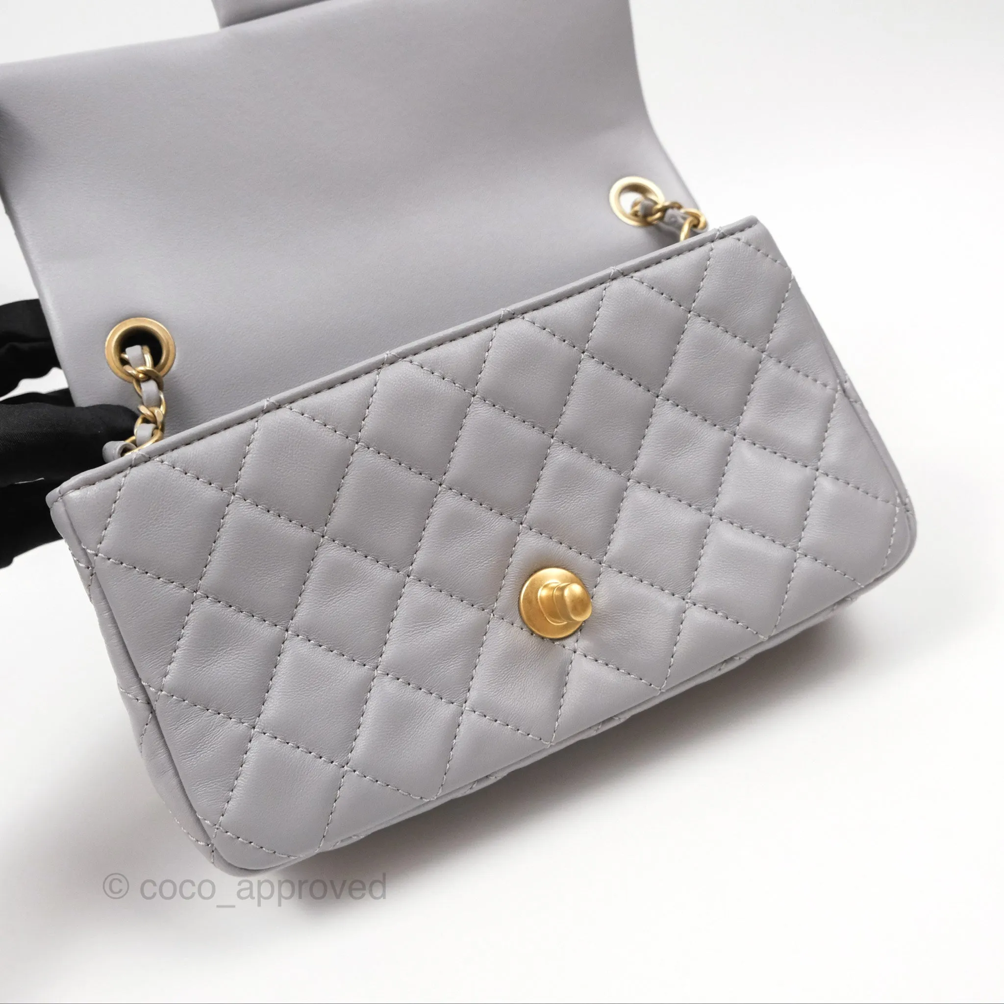 Chanel Mini Rectangular Pearl Crush Grey Lambskin Aged Gold Hardware