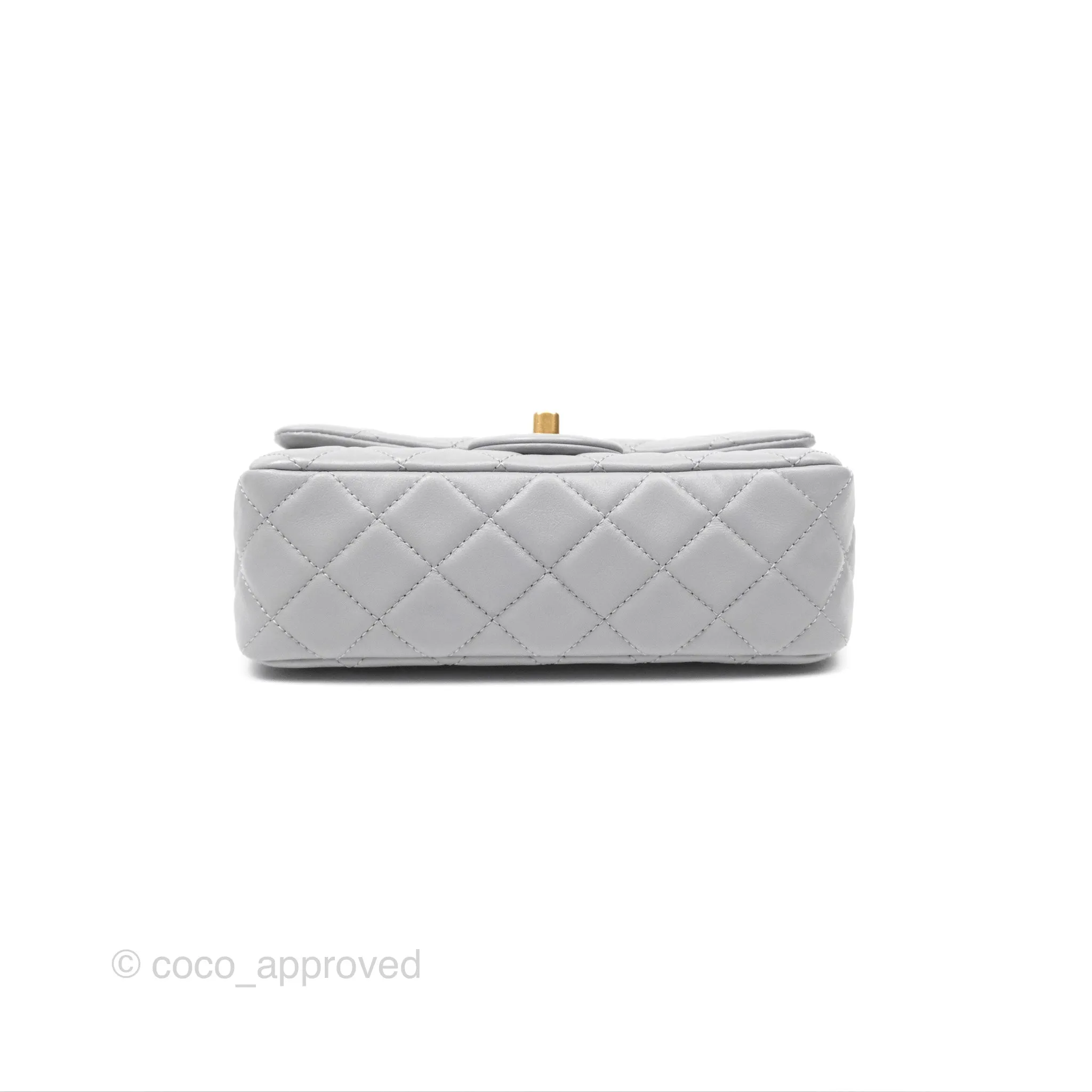 Chanel Mini Rectangular Pearl Crush Grey Lambskin Aged Gold Hardware